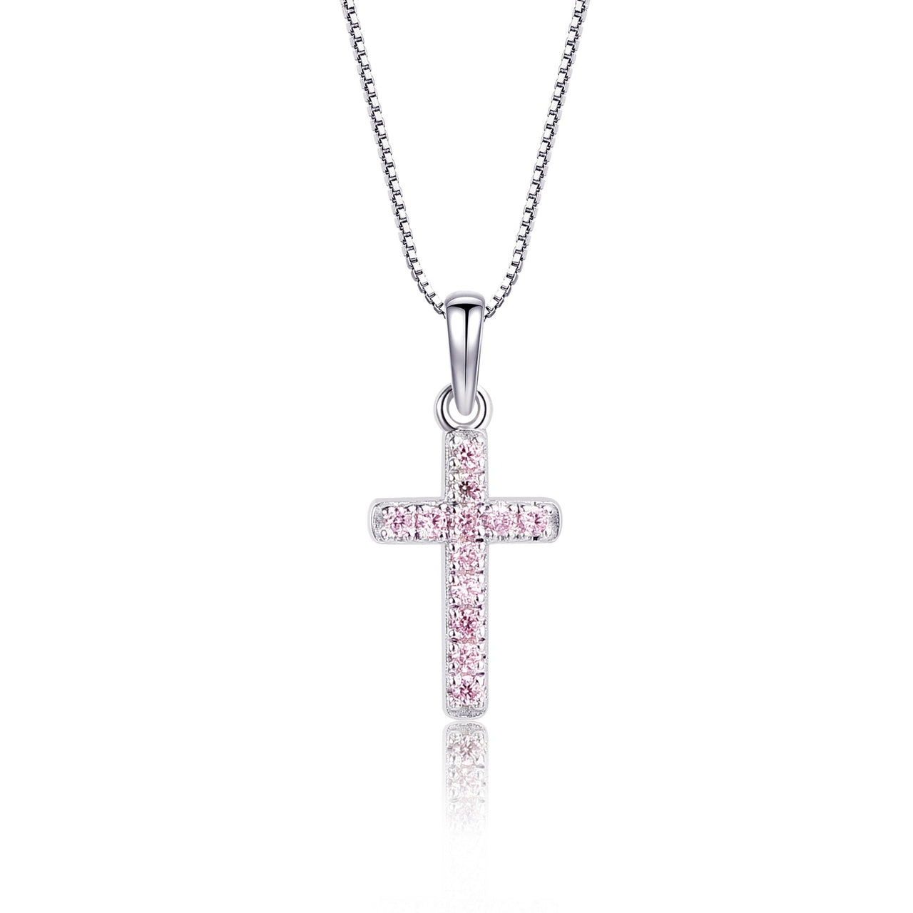 Cherished Moments Sterling Silver Cross Charm Necklace w/Pink CZ (BCN-06 CZ- Pink )14"