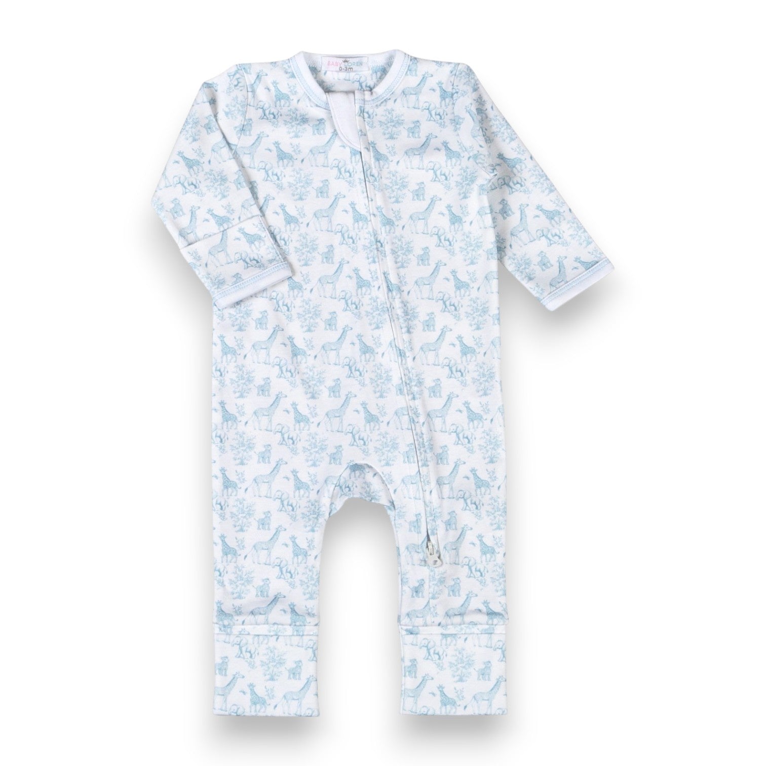 Baby Loren Blue Baby Safari Pima Zipper Footie BSF-014