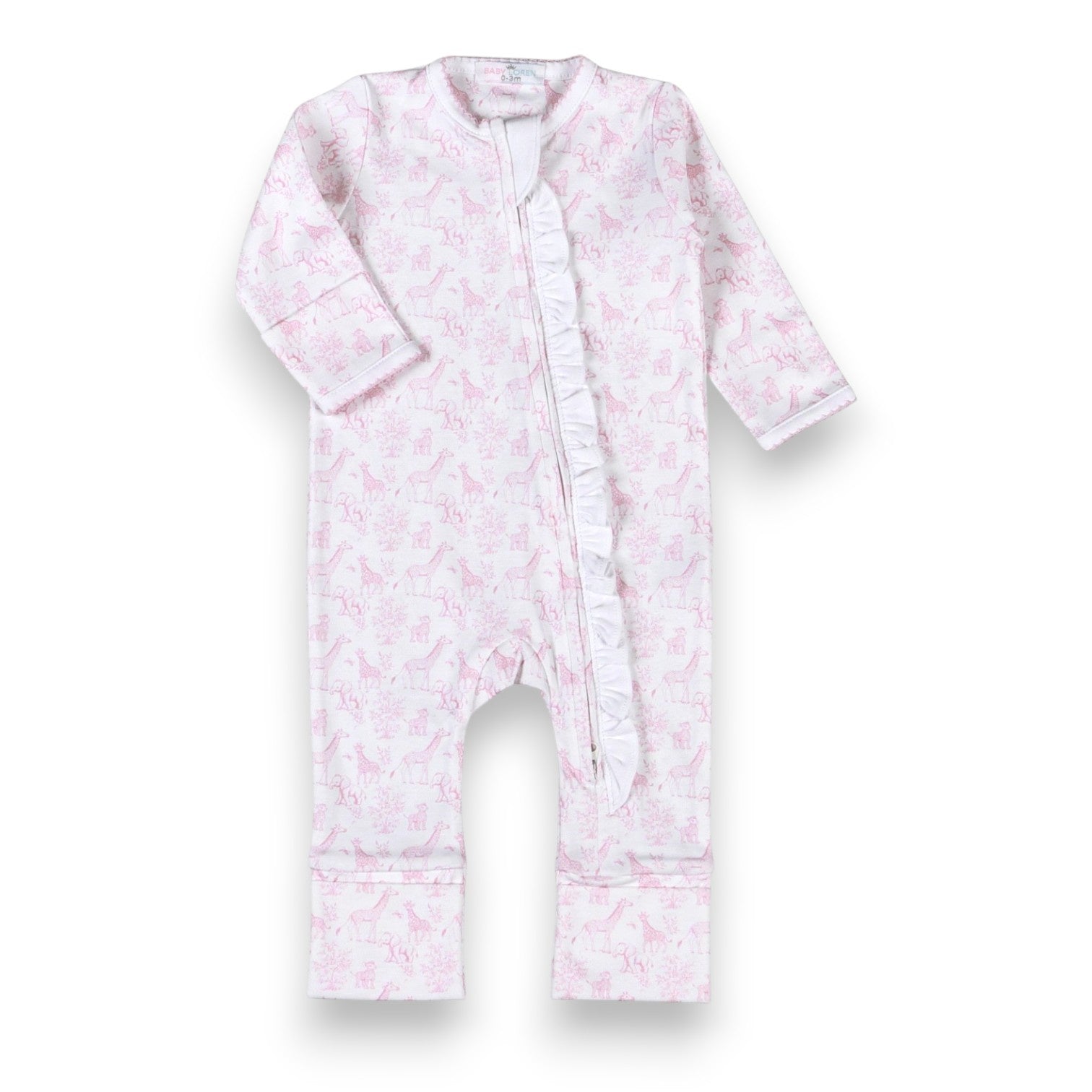 Baby loren Pink Baby Safari Pima Zipper Footie BSF-114
