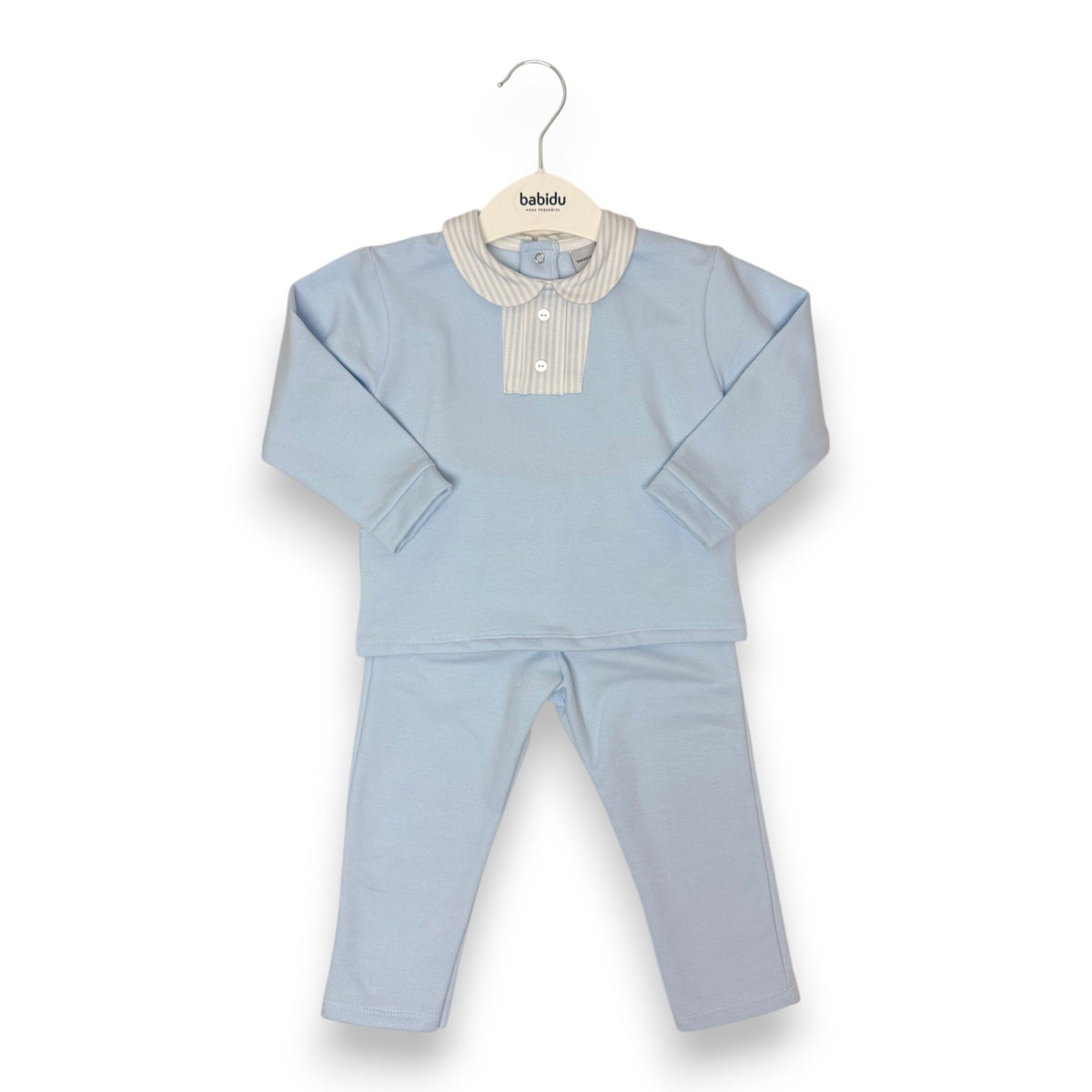 Babidu Sky Blue Knitted Top W/Blue/White Striped Collar & Sky Blue Pants 61134 5309