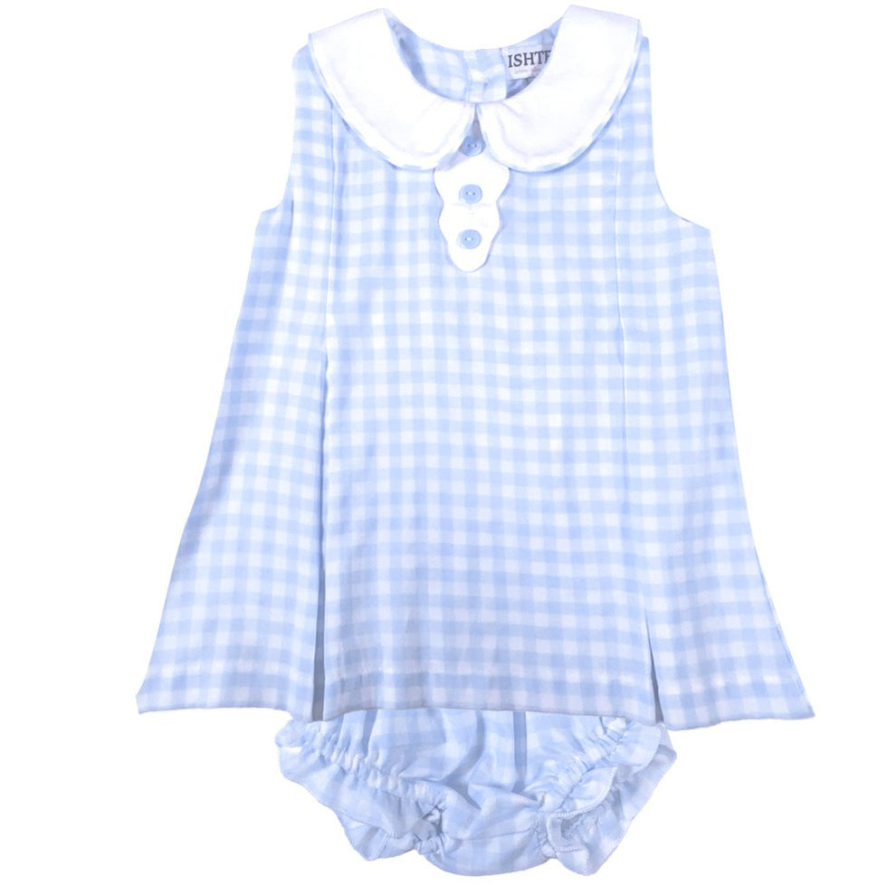 Ishtex Blue Gingham Infant Dress 6S047 5302