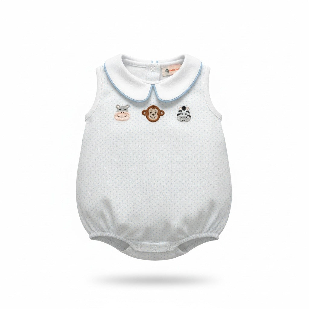 Luigi White Boy Bubble W/Blue Dots & Blue Trim W/Embroidered Safari Animals BL298P-M8074 5302