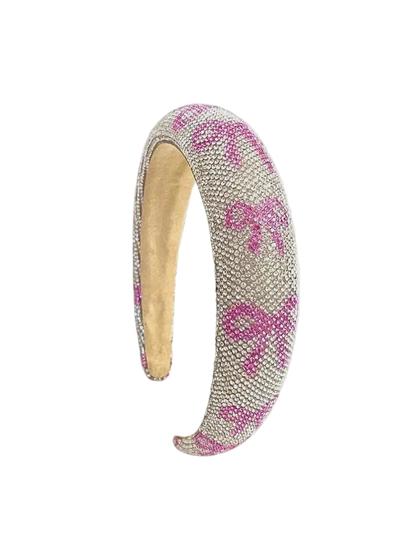 Mavi Bandz Pink Ribbon Bow Crystal Rhinestone Headband