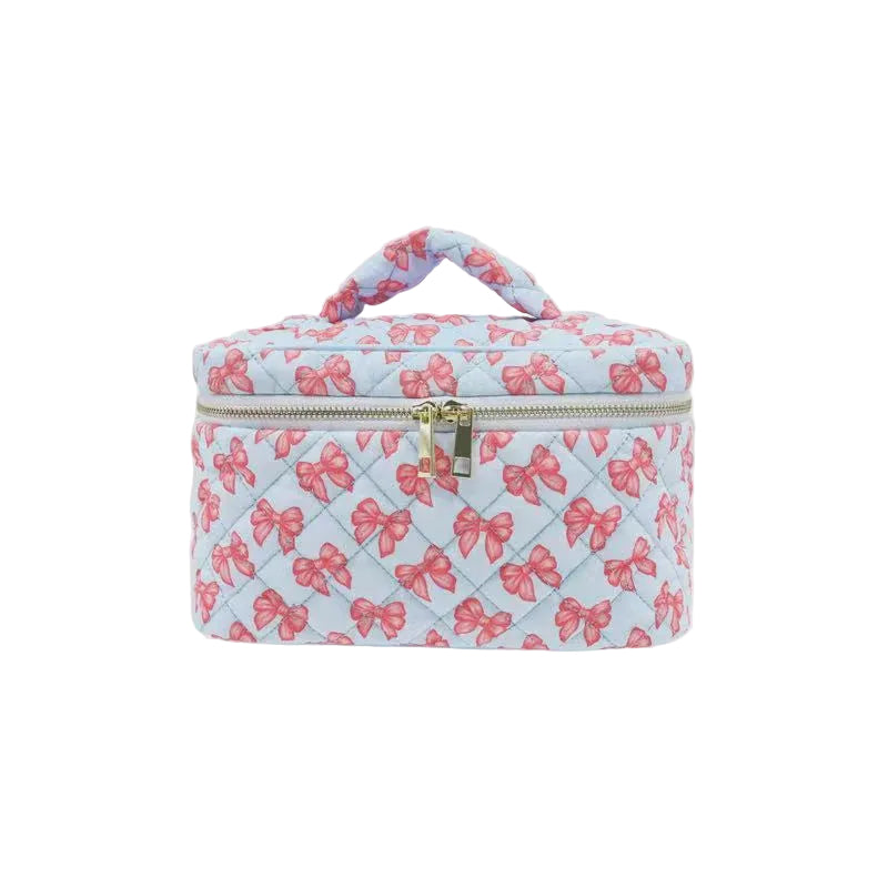 Mavi Bandz Karma Blue Ribbon Bow Quilted Makeup Bag