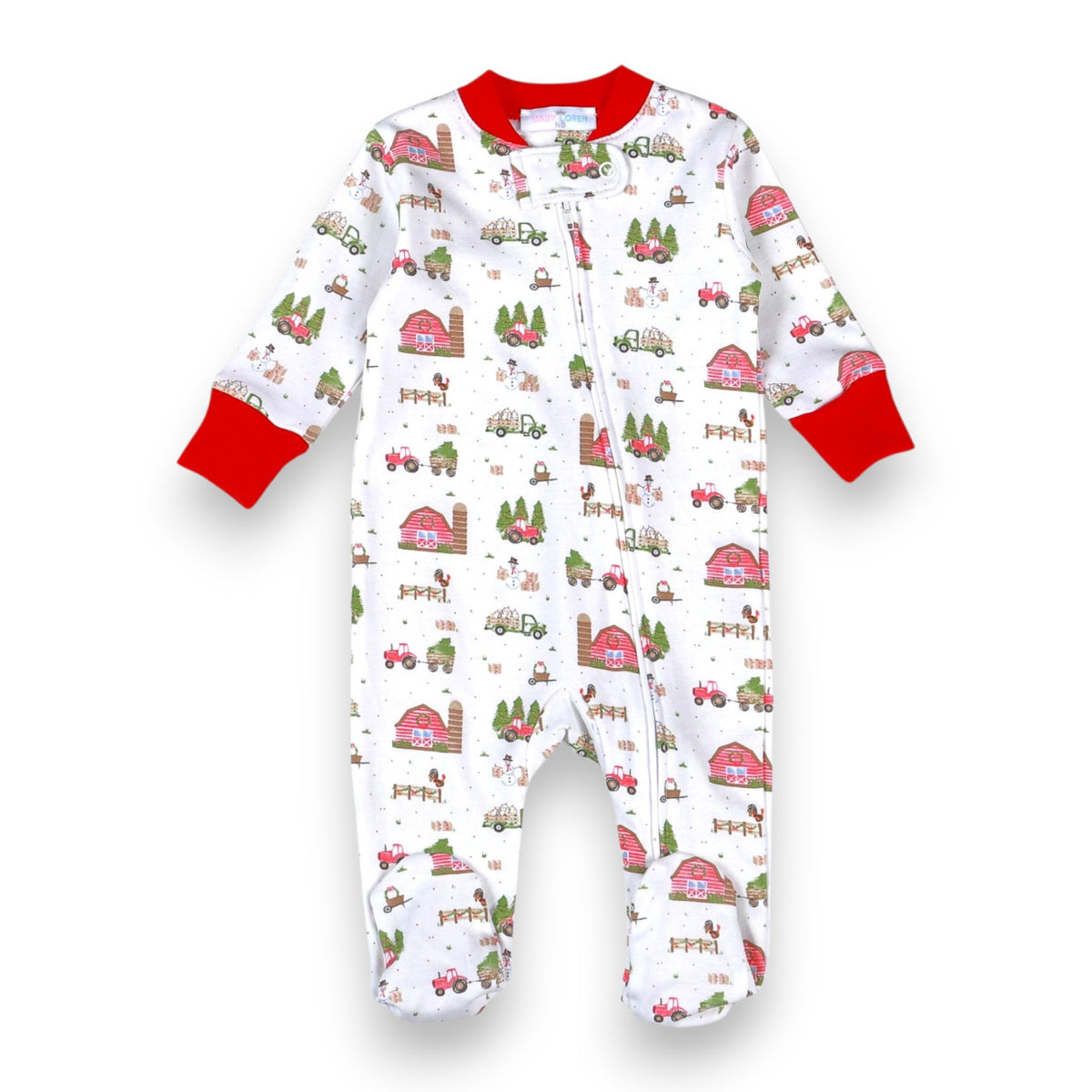 Baby Loren Christmas Barnyard Pima Zipper Footie CHB-014 5309