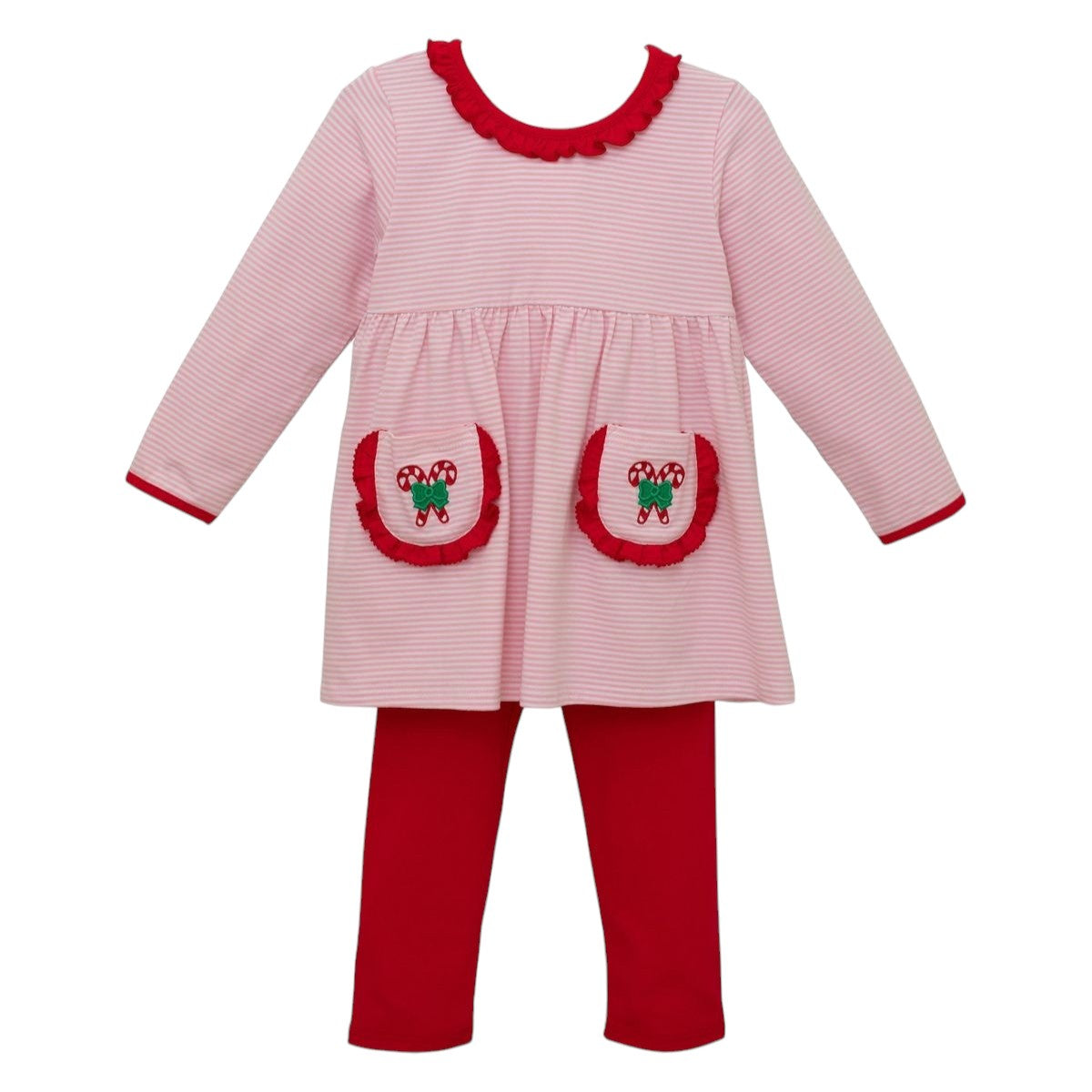 Trotter Street kids Candy Cane Embroidery Ruffle Pants Set TSK-02117 5208