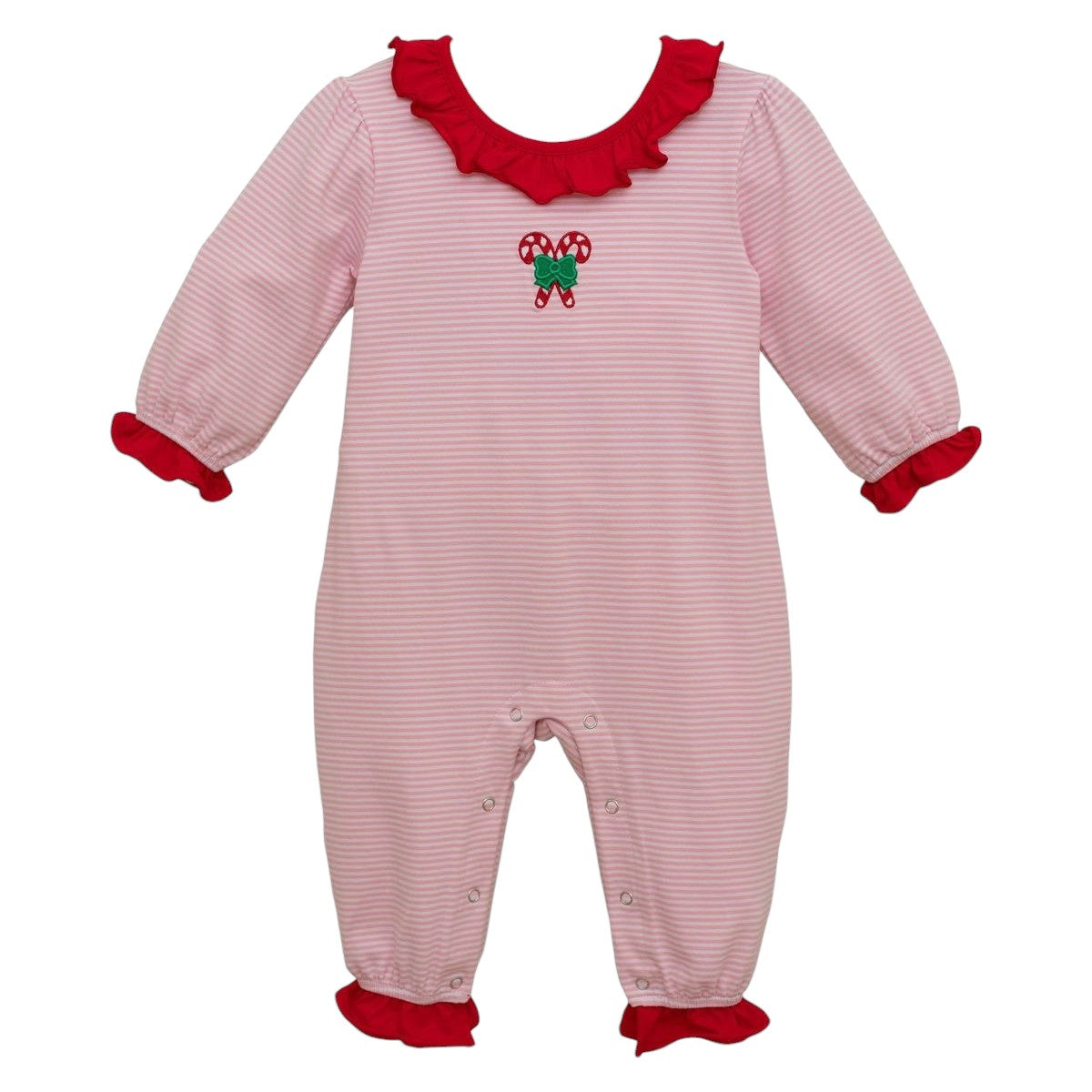 Trotter Street Kids Candy Cane Embroidery Ruffle Romper TSK-02118 5208