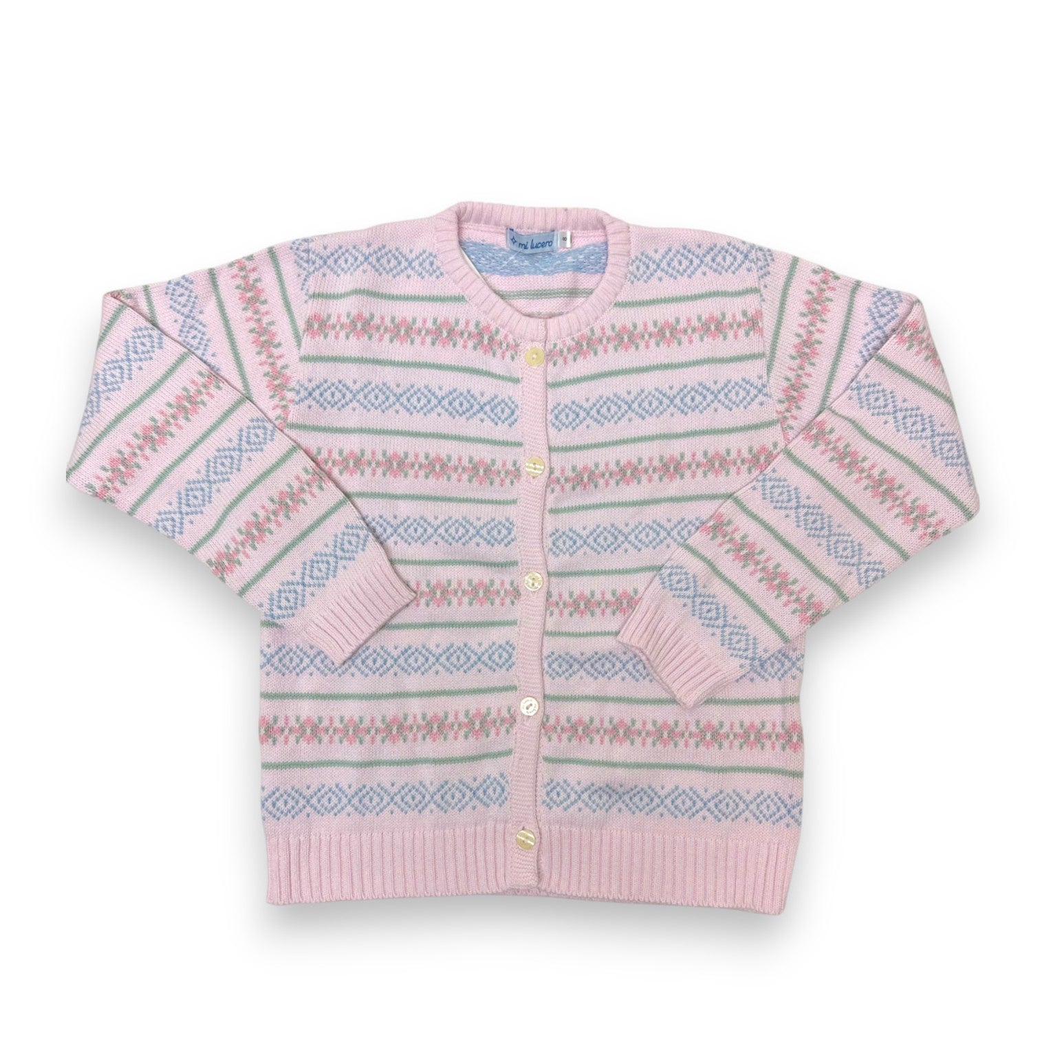 Mi Lucero Pink Fair Isle Cardigan Pink/Sage/Chambray/Peony U26228 5308
