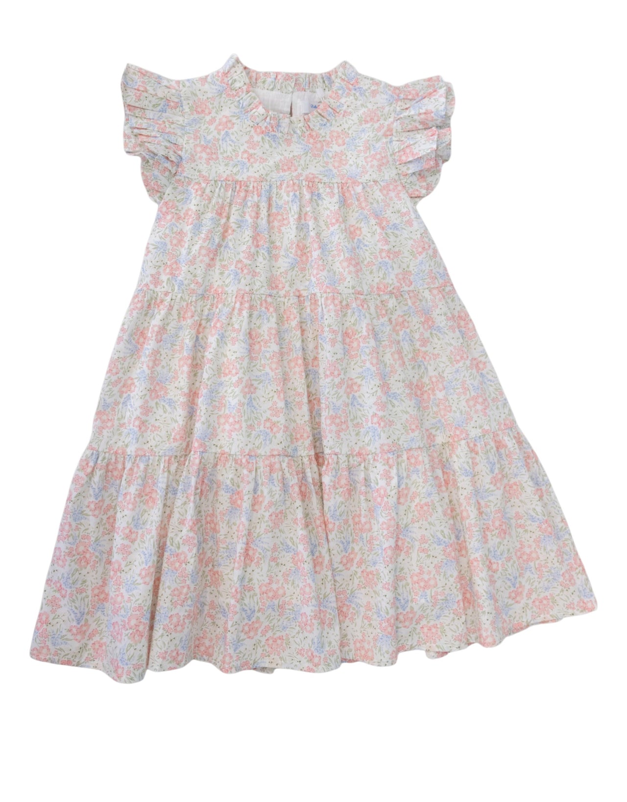 Lulu Bebe Floral Pleated Double Sleeved Tiered Dress Carly 5301
