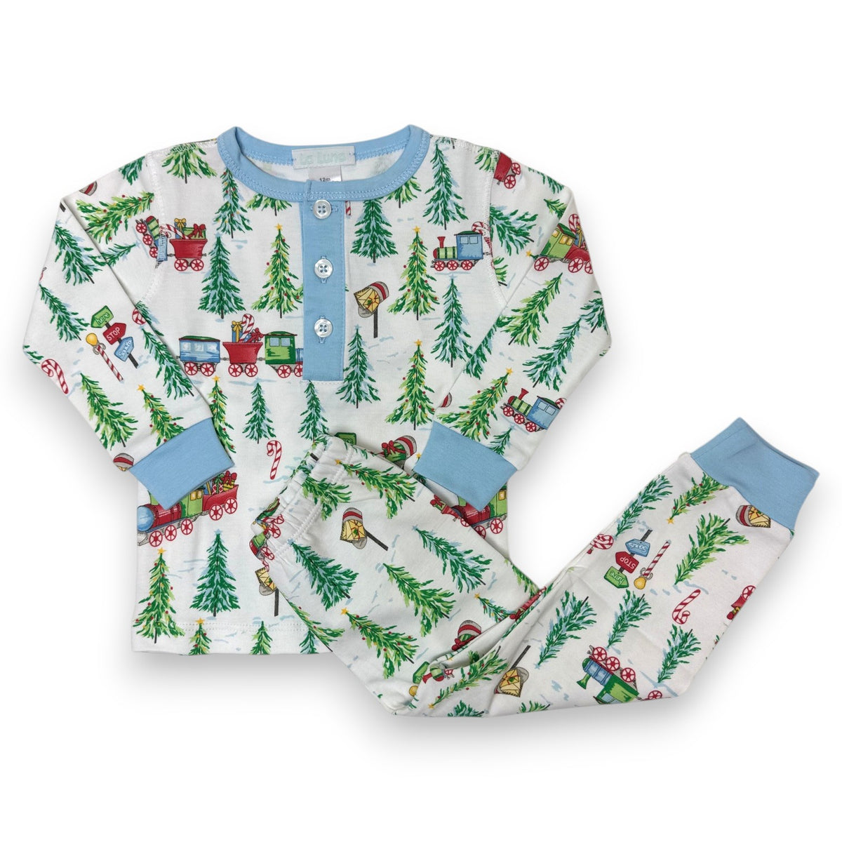 Lulu Bebe Pima Choo Choo Train Boys LS 2pc PJ Set 5309