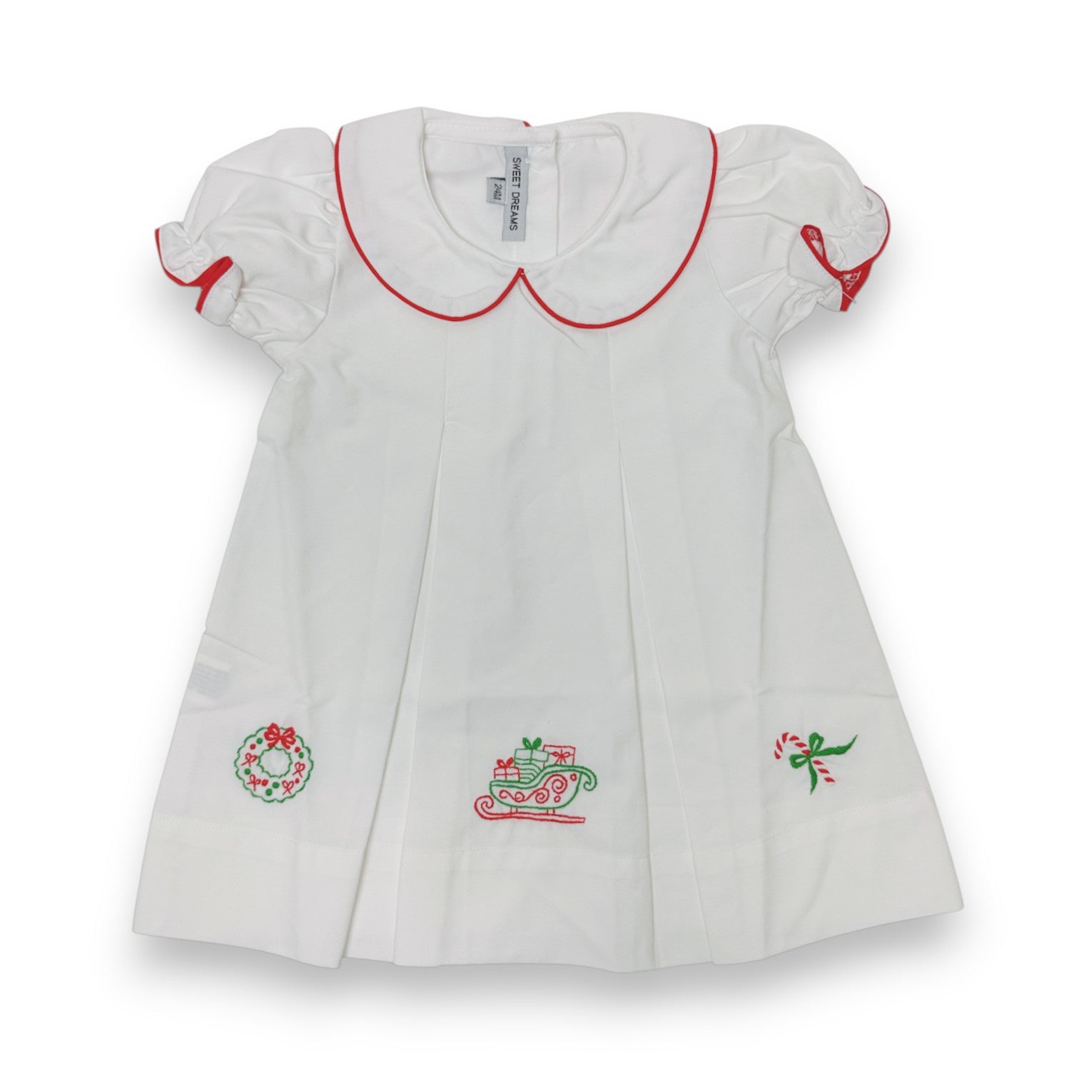Sweet Dreams Christmas Theme EMB White Pleated Dress TT1480  5308