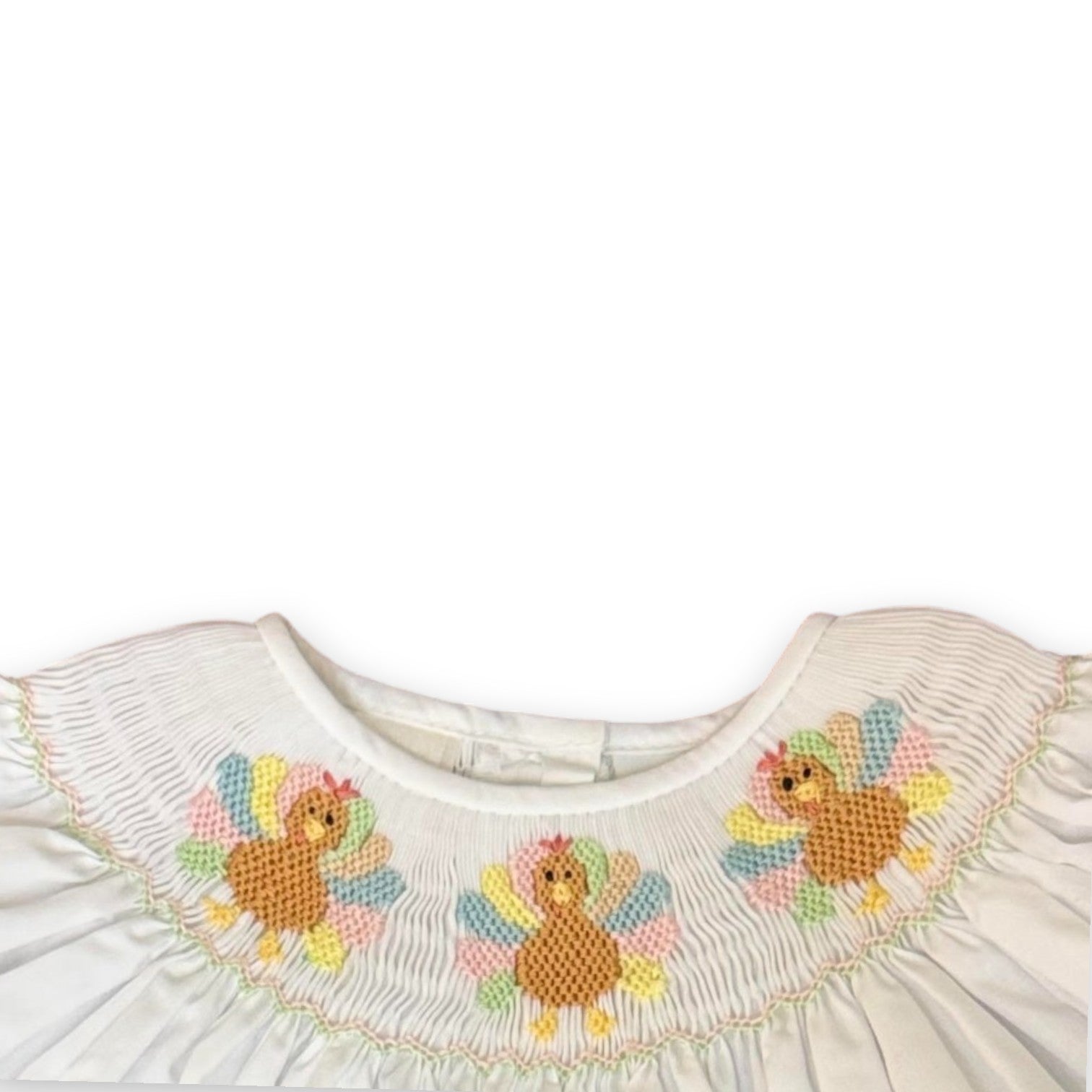 Lulu Bebe Turkey Smocked Bishop Bloomer Set White/Pink EMMA-B-7
