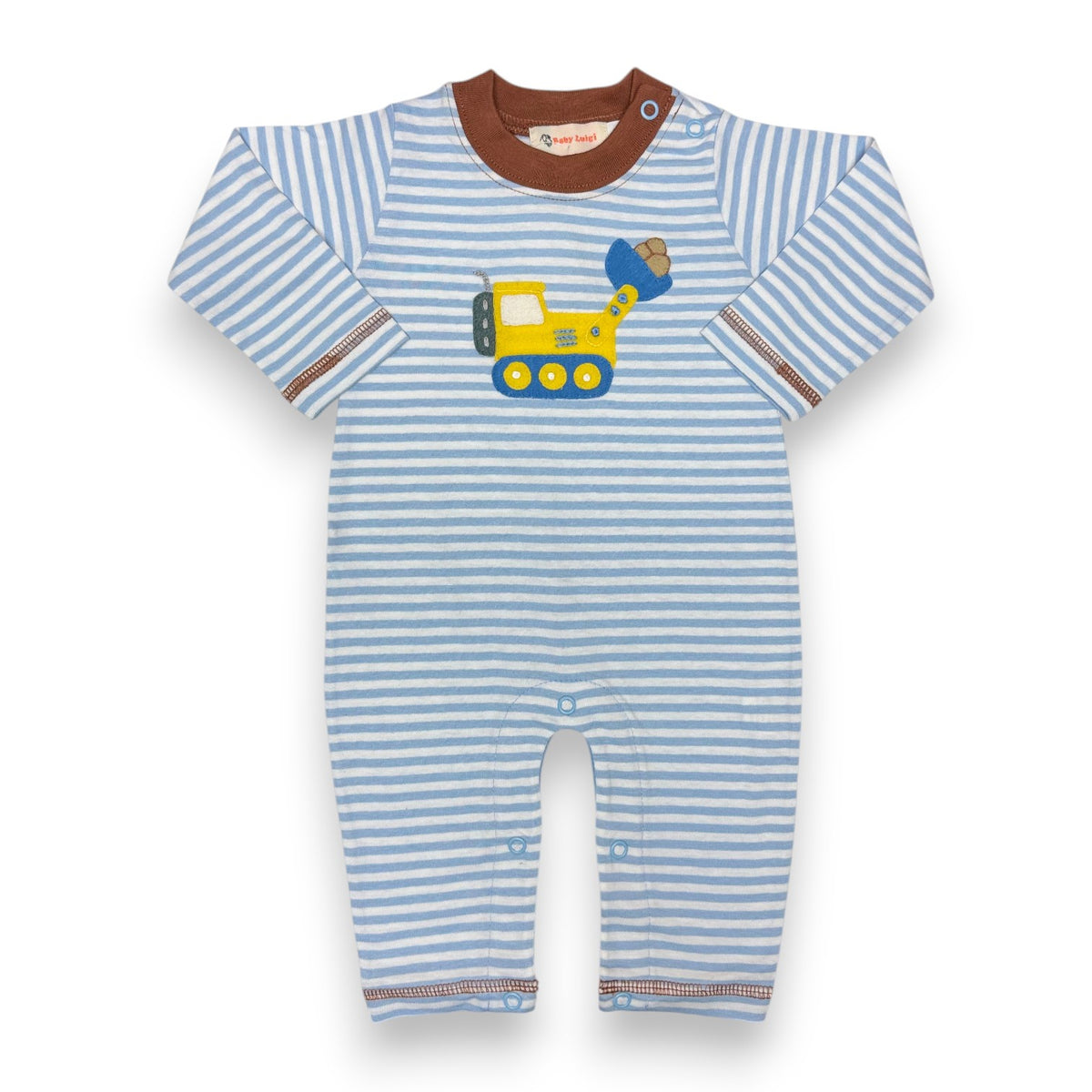 Luigi  L/S Romper Blue White Stripe W Backhoe Applique OE072s-13966 5309