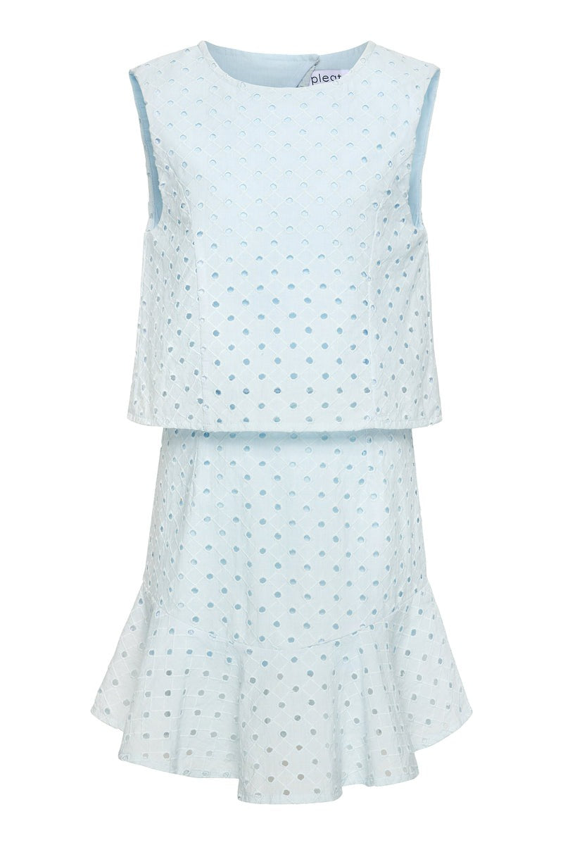 Pleat  Cleo Dress Light Aqua Eyelet P-00025 5302