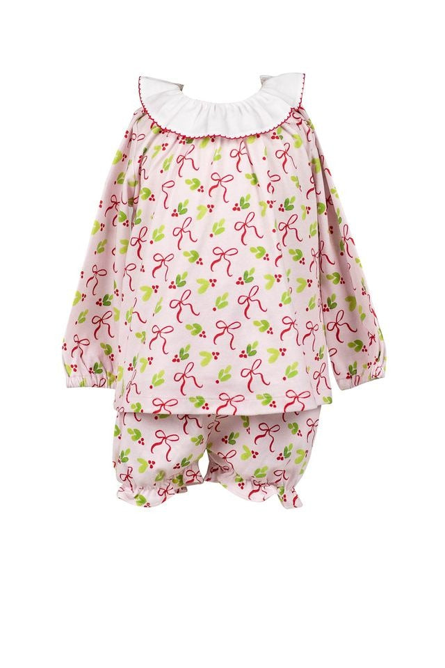 Proper Peony Holly Bows Girl Bloomer Set 5108