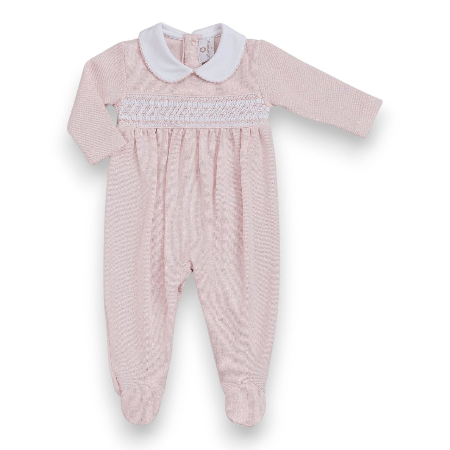 Miocotton Daphne Hand Smocked Footie Special Knit Pink
