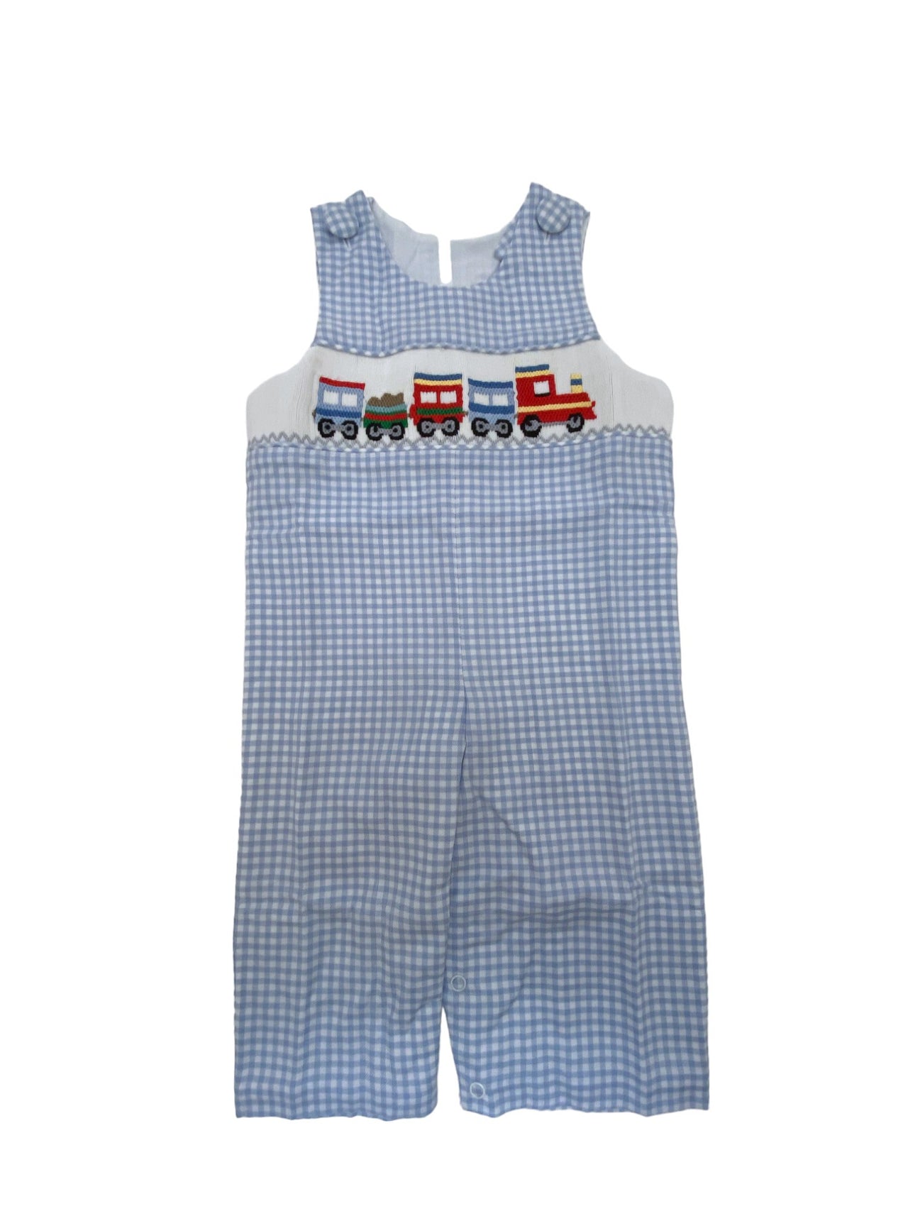 Delaney Boys Blue Check Long Jon Jon Smocked Train 99 5108