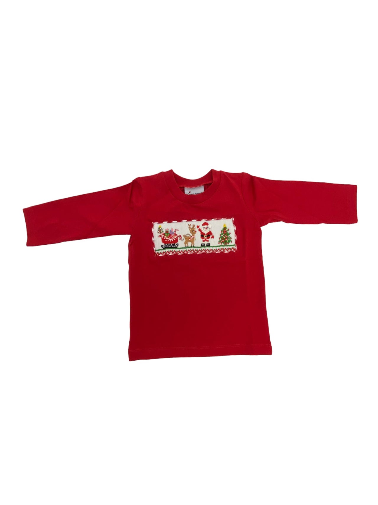 Delaney Boys Red Knit LS Smocked Santa Reindeer Tshirt 5 5108