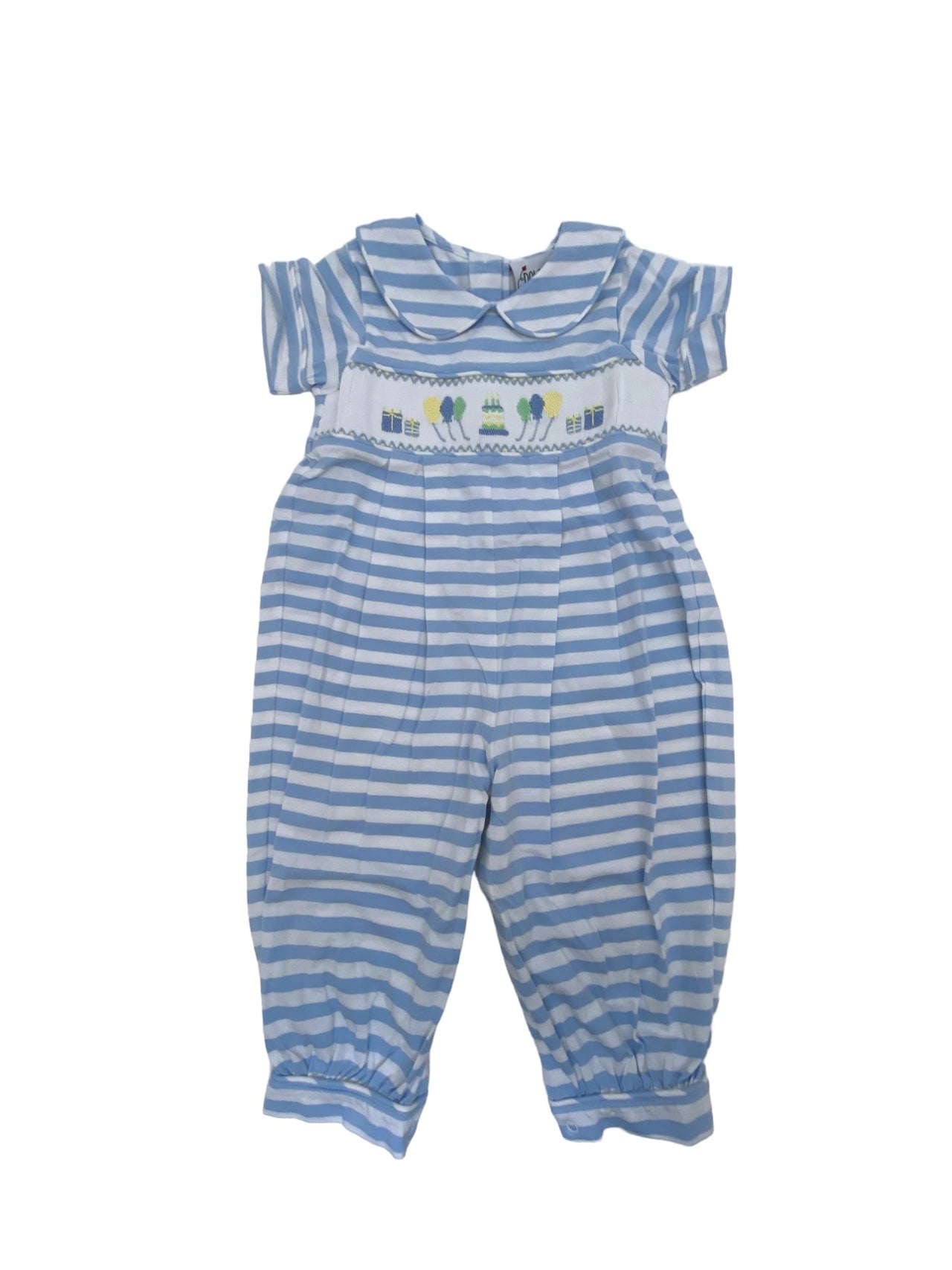 Delaney Boys Smocked Blue Birthday Long Romper 95 5108