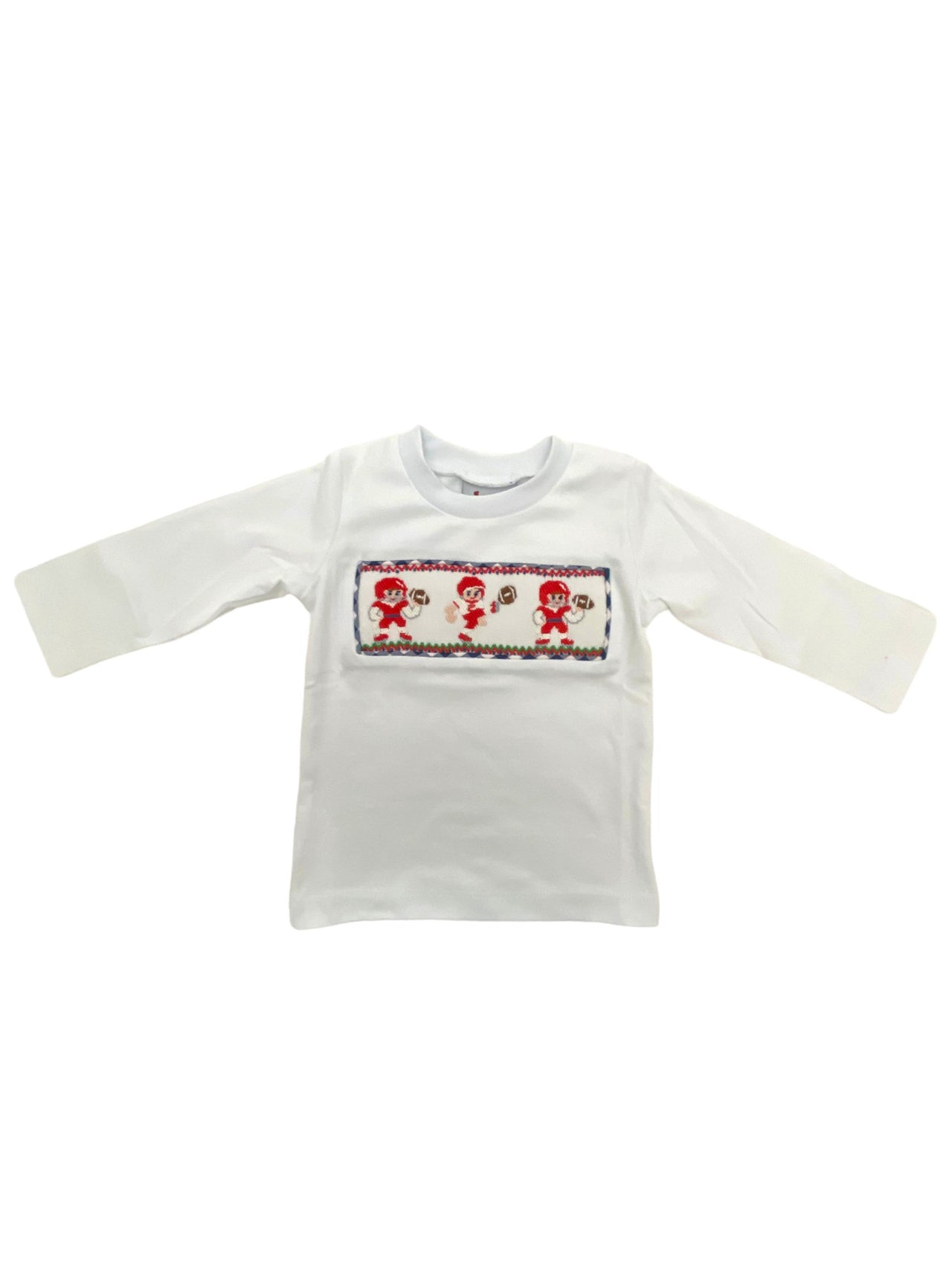 Delaney Boys White Knit smocked Football Player LS TShirt 76A 5108