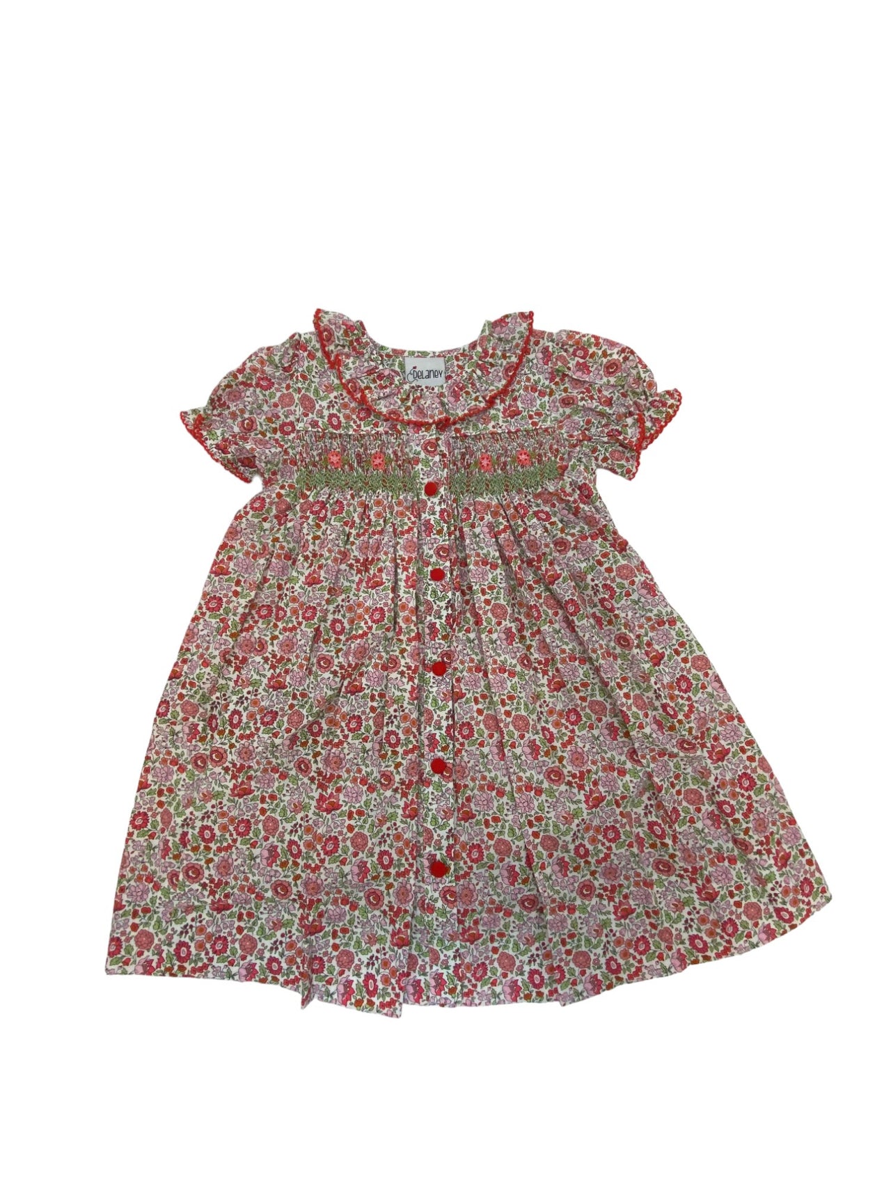 Delaney Girls Rust Floral Button Front Smocked SS Dress 167 5108