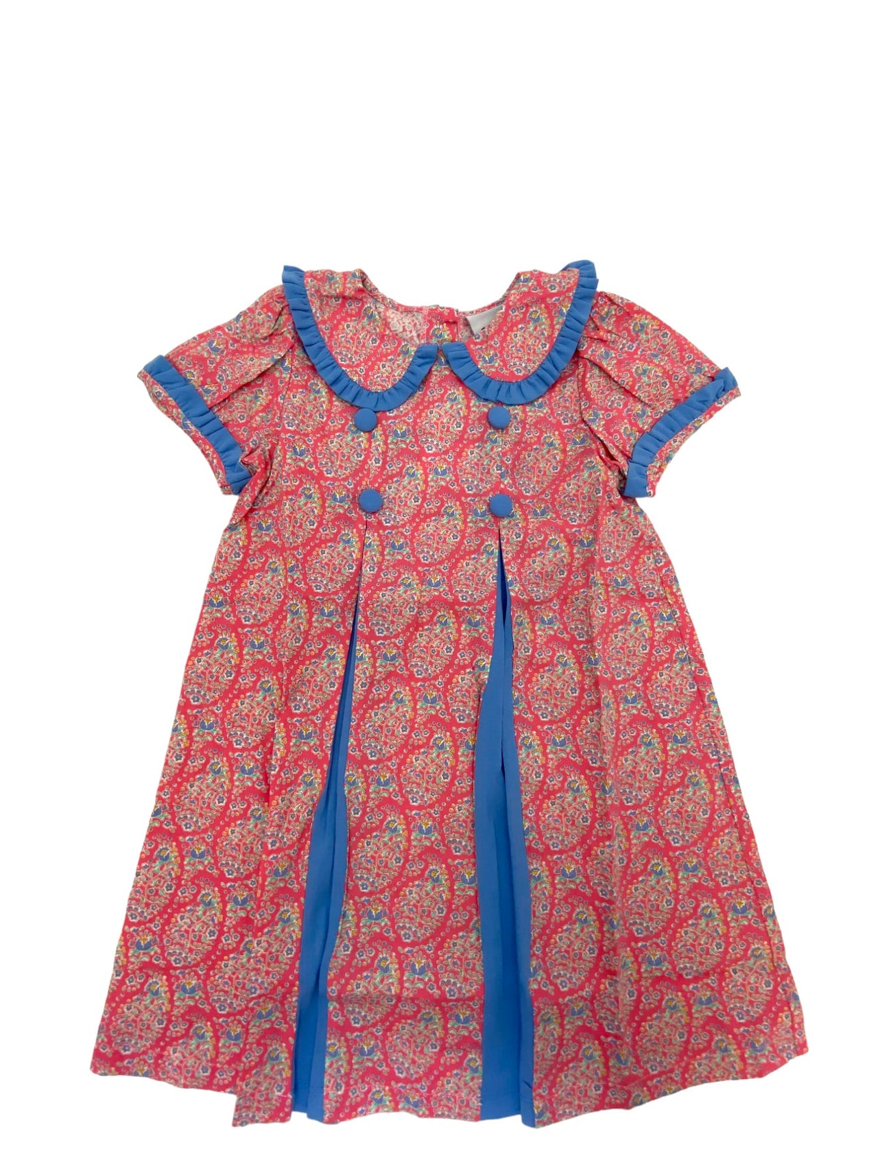 Delaney Girls Salmon Paisley Print Front 2 Pleat Dress 83 5108