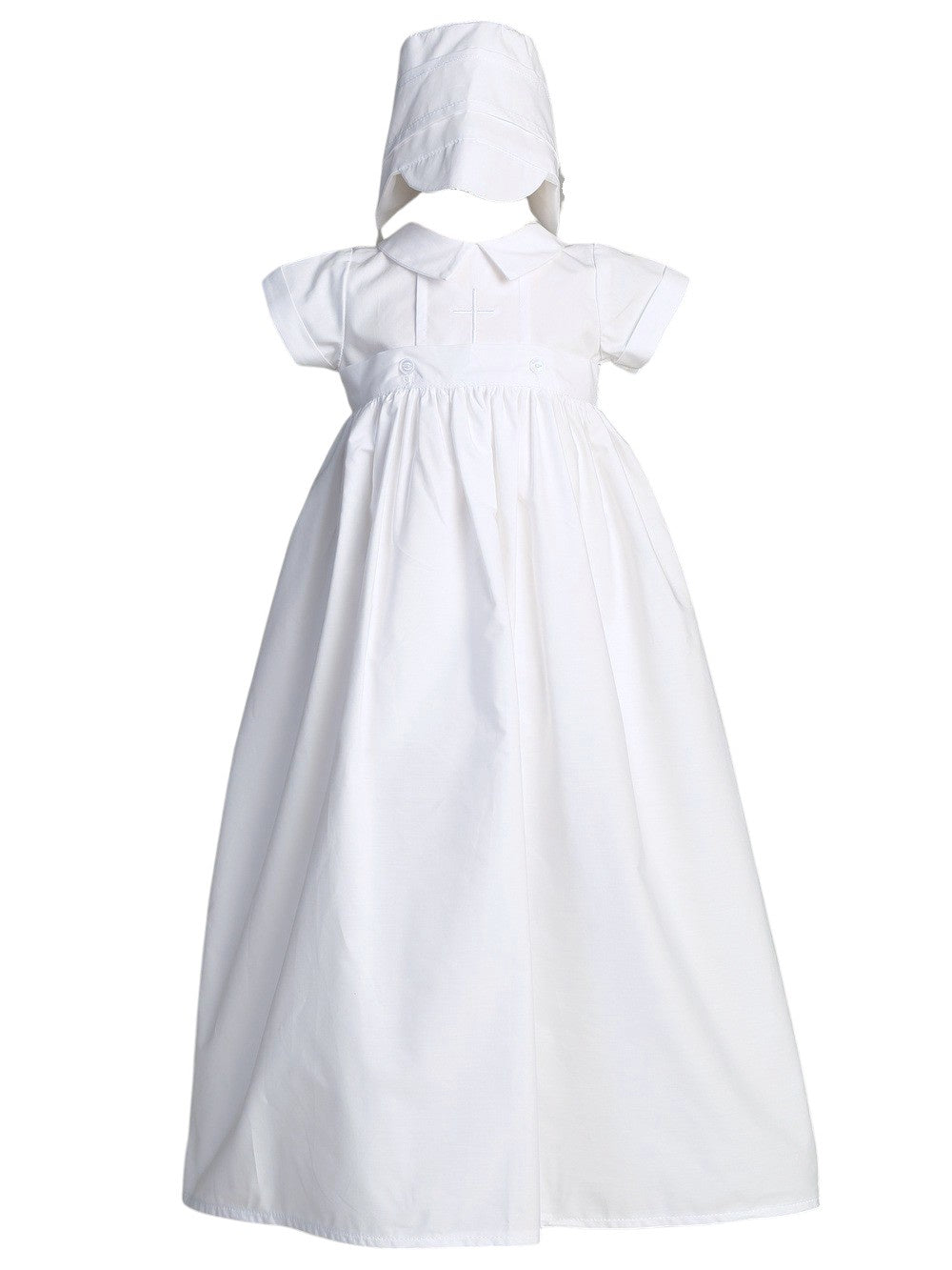 Lito Cotton Romper W/Embroidered Cross & Detachable Gown White Dominic 5201