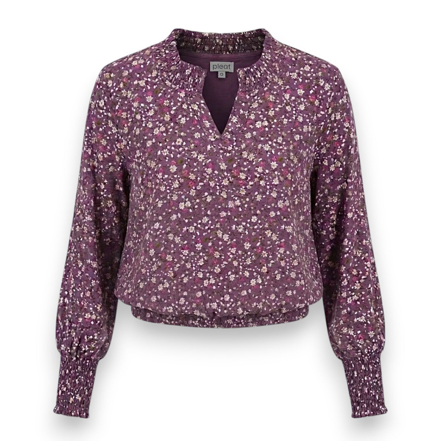 Pleat Elizabeth Top Violet Fleur