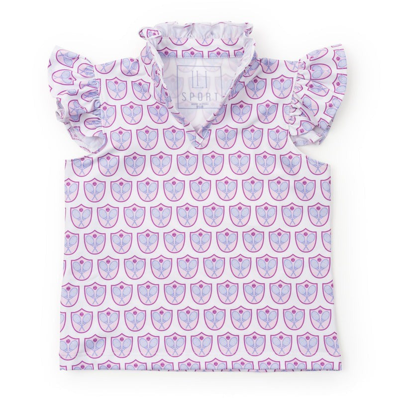 Lila & Hayes Ellie Girls' Sleeveless Performance Top Tennis Crest Pink 5301