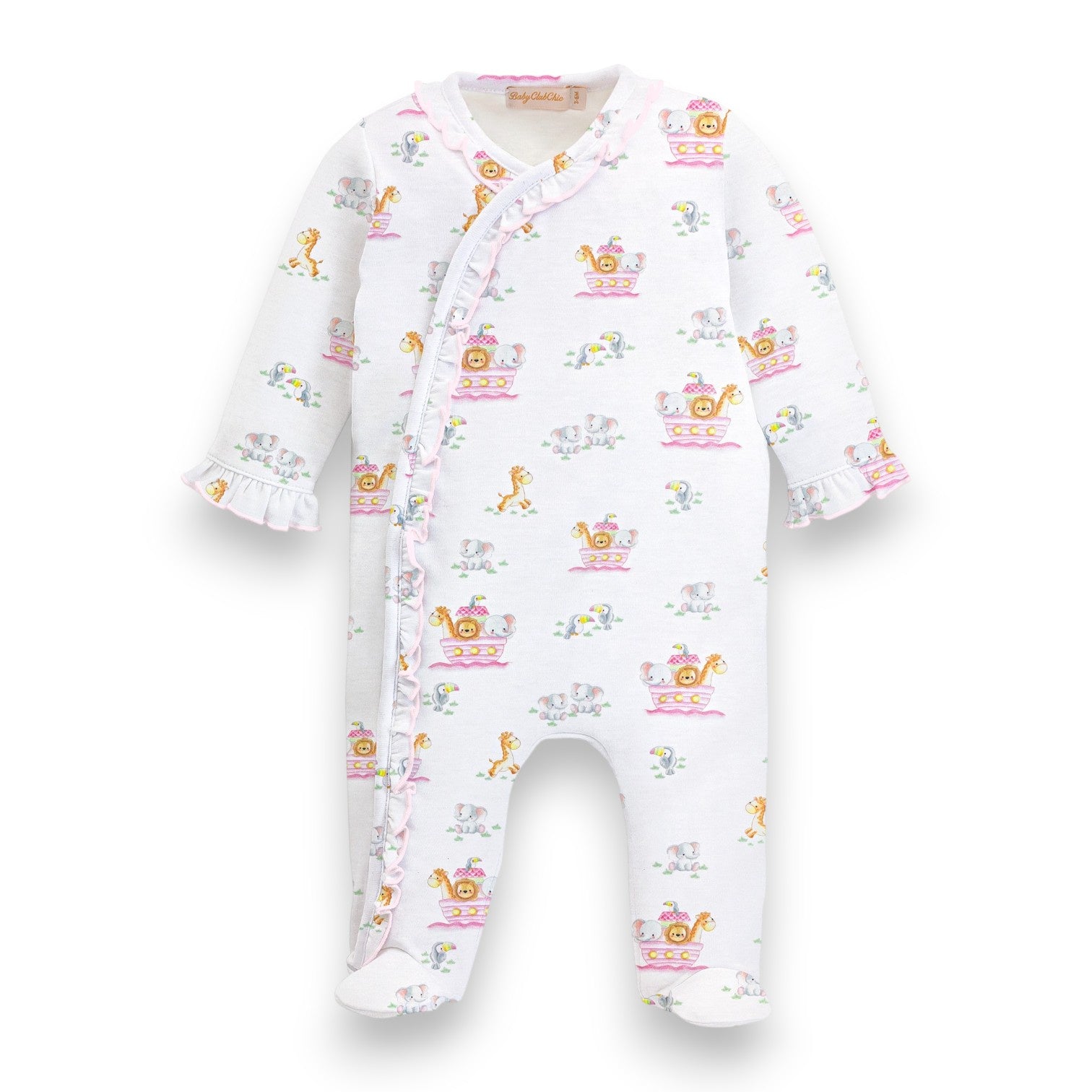 Baby Club Noah's Ark Pink Printed Pima Footie W/Ruffles FOO044239