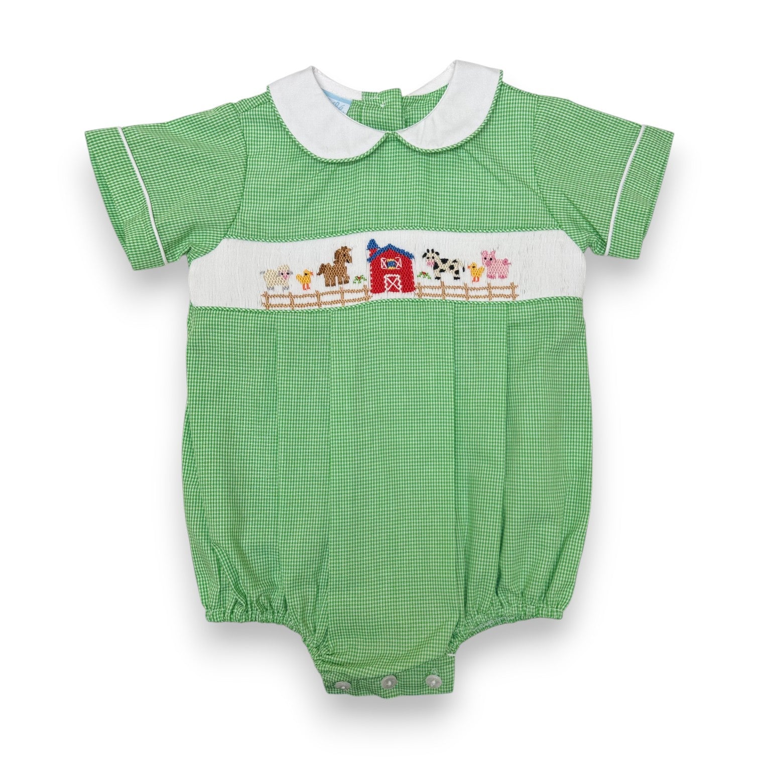 Petit Bebe Farm Boy's Green Gingham Boy's Short Bubble S/S 125BB-MF26 5306