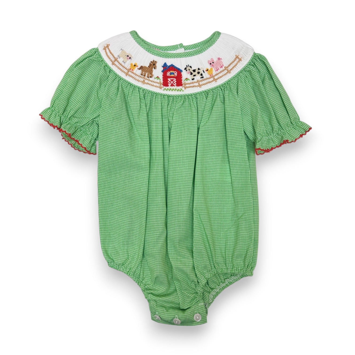 Petit Bebe Farm Girl's Green Gingham Short Bishop Bubble W/Insert S/S 125F-MF26 5306