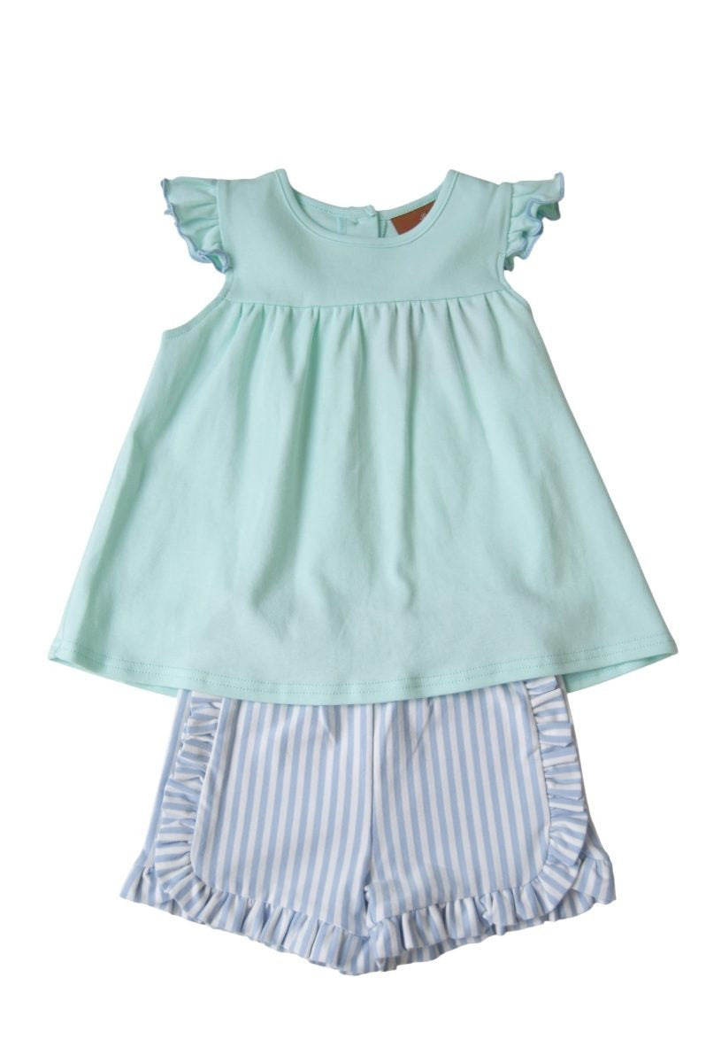 Millie Jay Finley A/S Short Set Mint & Blue 656 5302