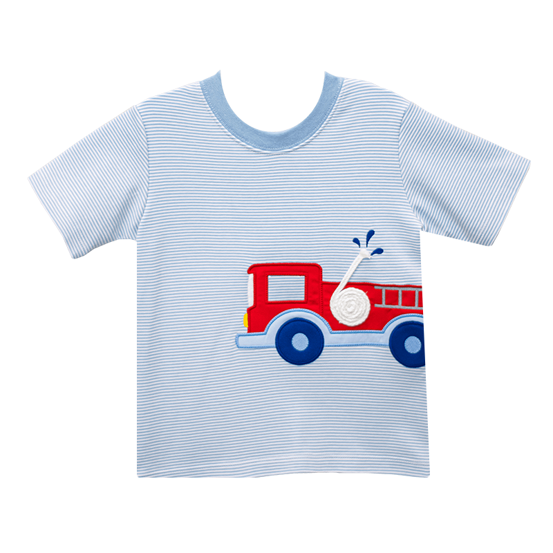 Zuccini Firetruck Harry's Play Tee Light Blue Bitty Stripe 5103