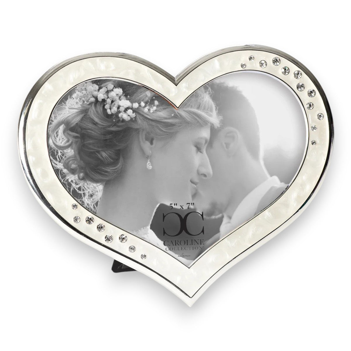 Roman 6.5"H Heart Frame 5x7 Ivory w/Rhinestones #19664