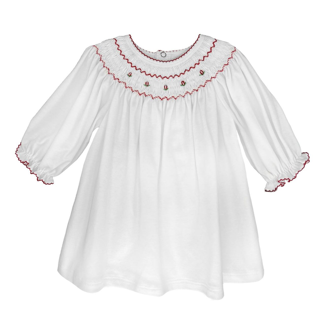 Petit Ami Dress W/Bloomer White/Red Flower Bud Smocking 6353 5106