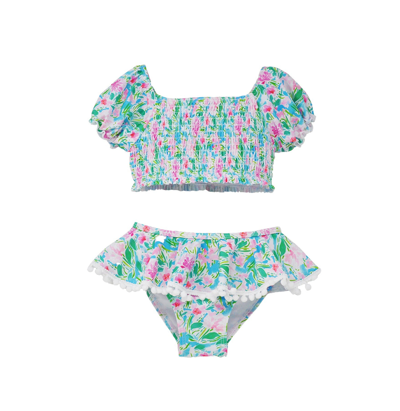 Flap Happy Gemma Two-Piece Smocked Pom-Pom Swimsuit Lotus & Lilies GEMG/LOLI 5112