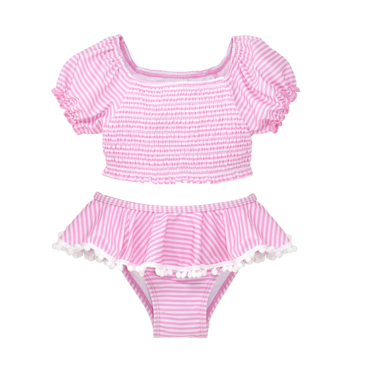 Flap Happy Gemma Two Piece Smocked Pom-Pom Swimsuit Sweet Pink Stripe GEMF/SWEP 5112