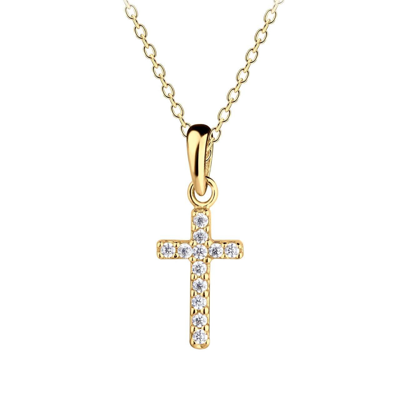 Cherished Moments Gold Plated Children's Cross Charm Necklace w/Clear CZ (GPBCN-208) 14"