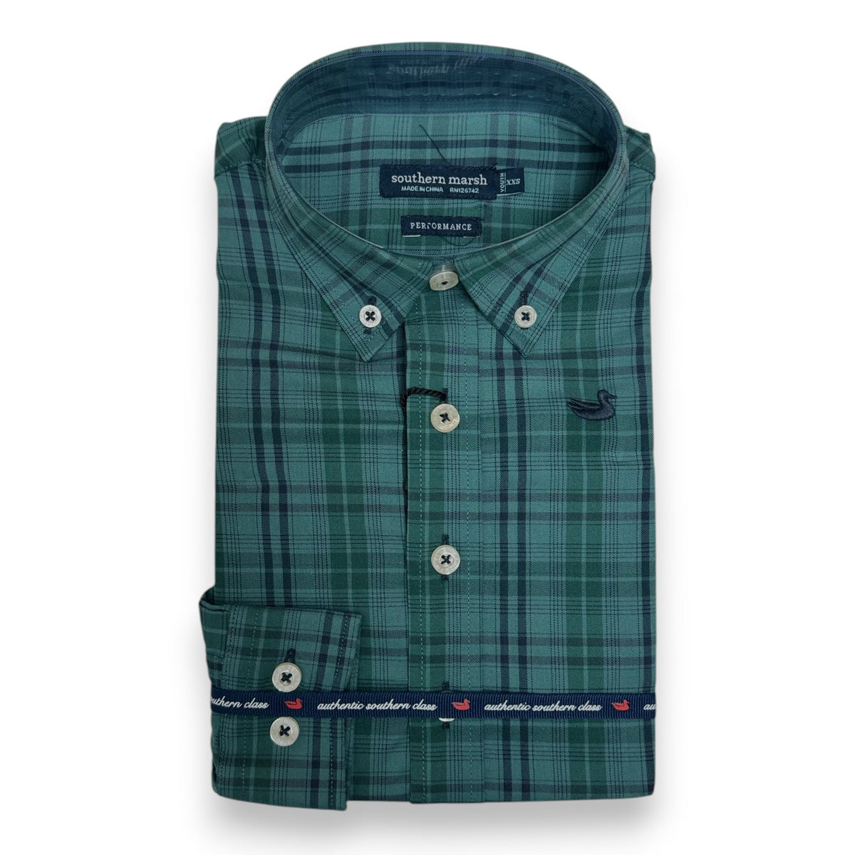 Southern Marsh Youth Highlands Lattice Performance Dress Shirt Dark Green & Sage YCHIL 5309