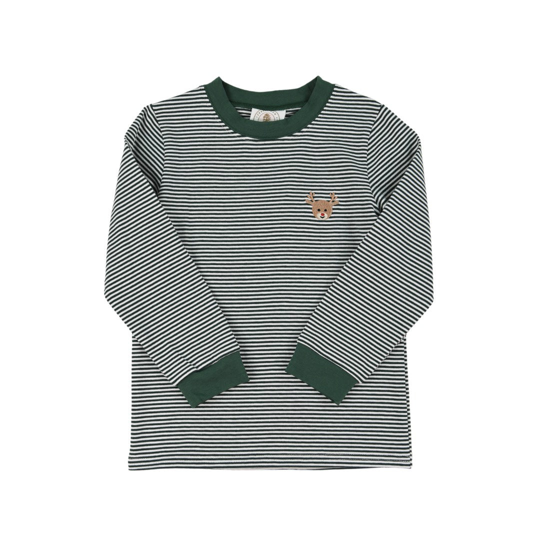 Cypress Row Green Stripe Reindeer Crew Cuff Long sleeve Tee 5208
