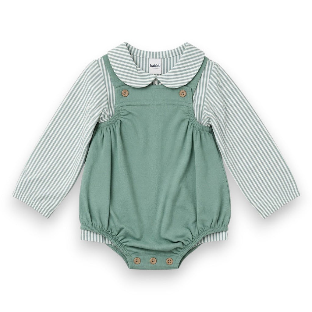Babidu Green Cord Romper Bubble & Green/White Peter Pan Shirt 30631 5309