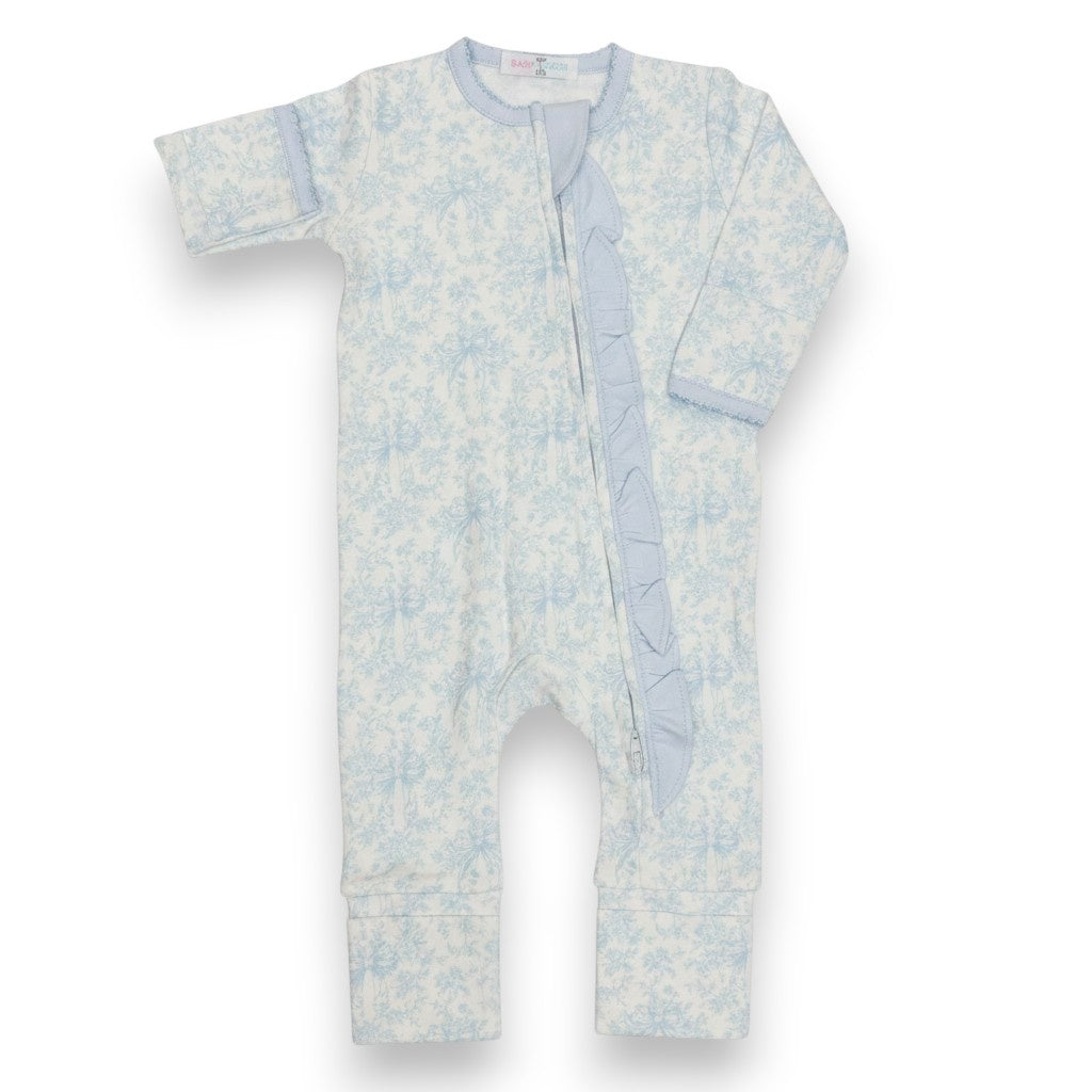 Baby Loren Sisi Blue Toile Zipper Footie HSI-914