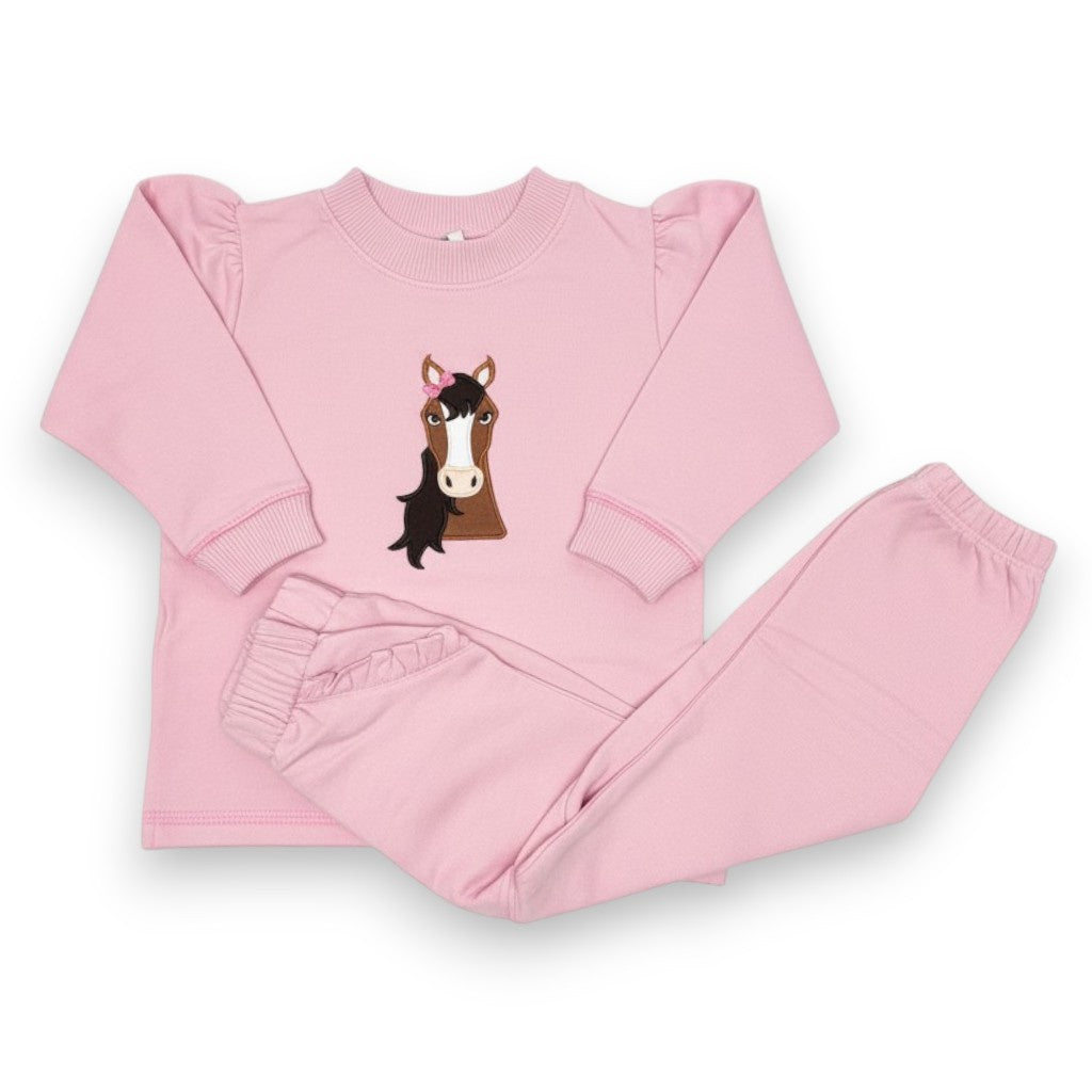 Luigi Girl Gathered Horse Sweatshirt Lt Pink/Lt Bubblegum & Lt Pink Ruffle Pocket Sweatpants SW009-M5349-04/FLP040 5309