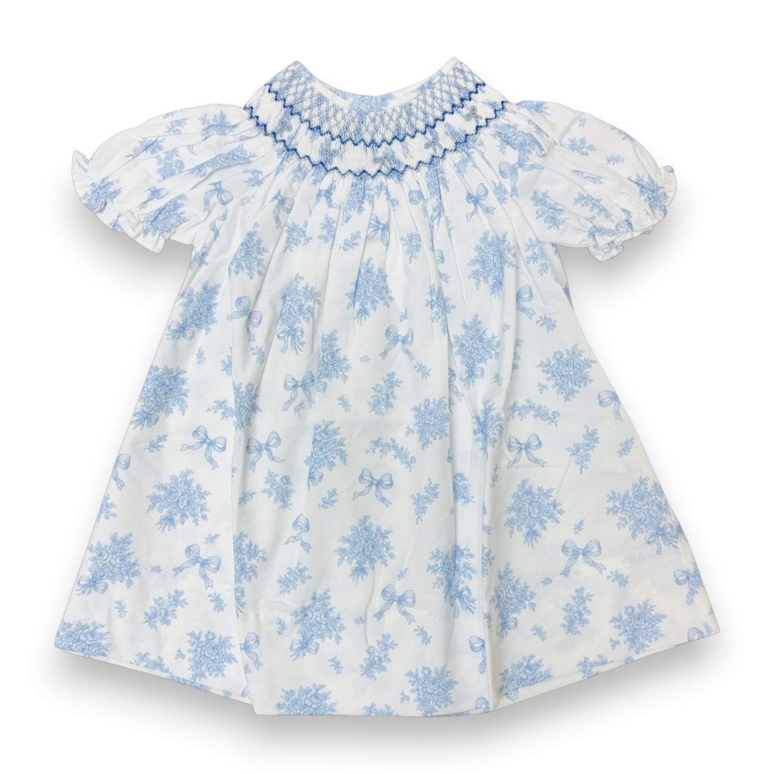 Sweet Dreams Evelyn White/Blue Floral Print W/Bow Smocked Dress MT171 5308