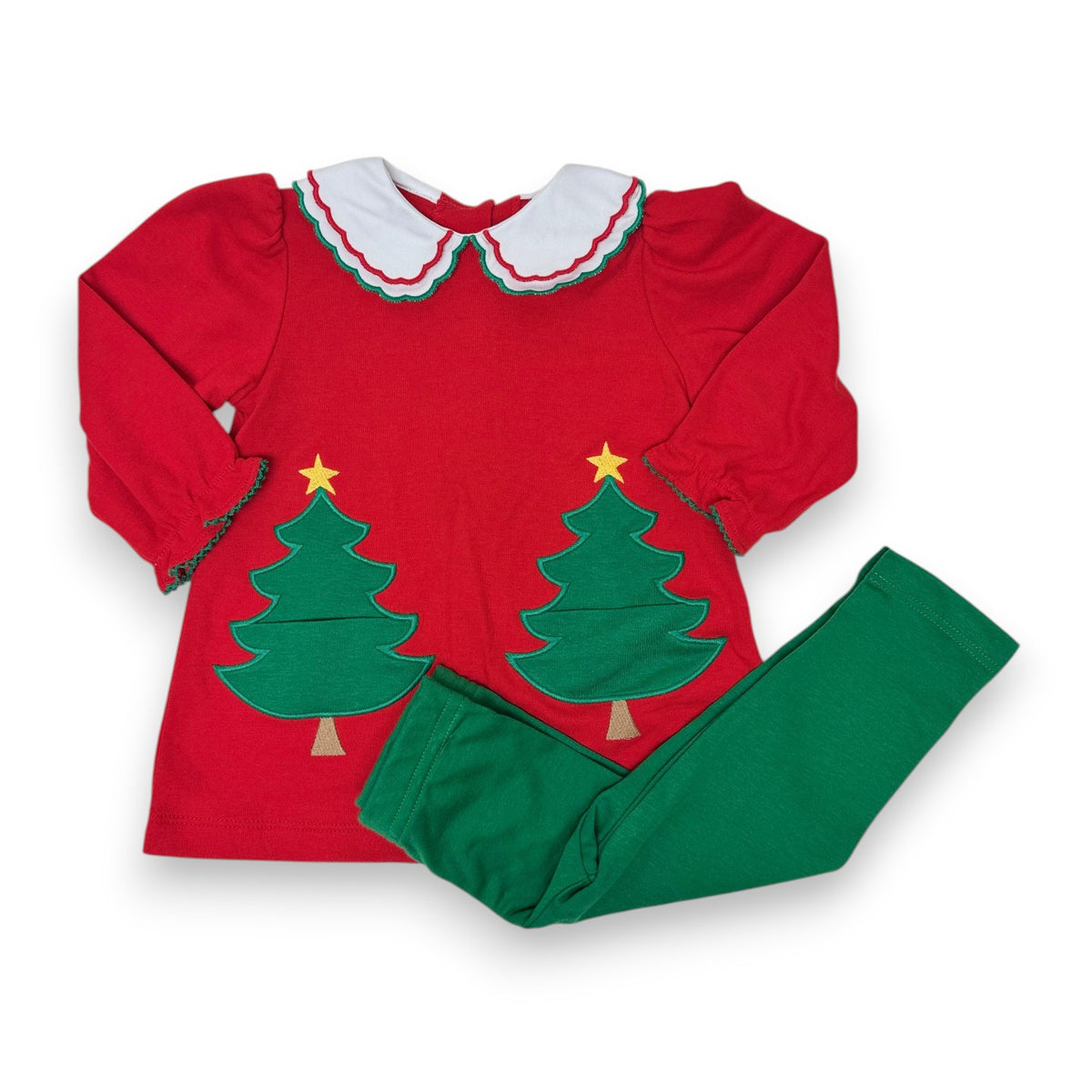 Zuccini Christmas Tree Double Kendall Collar Leggings Set Red Knit 5310