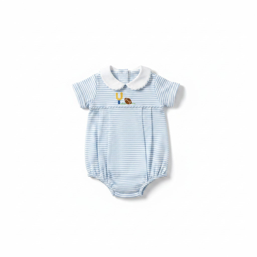 Petit Bebe Football Blue Knit Stripe Boy's Bubble S/S 464BB-MF26 5307