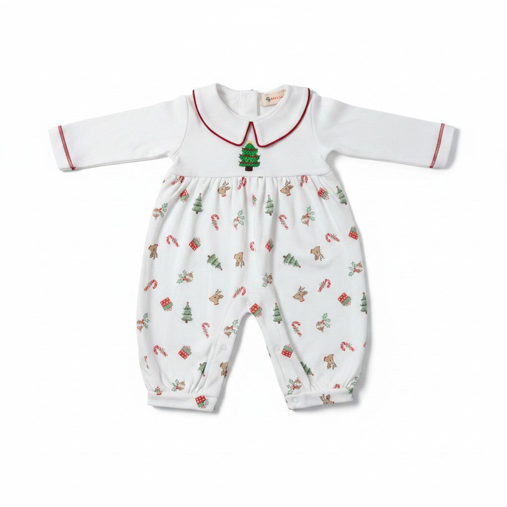 Luigi Crochet Christmas Tree Christmas Print L/S Boy Romper BL231P-C13669