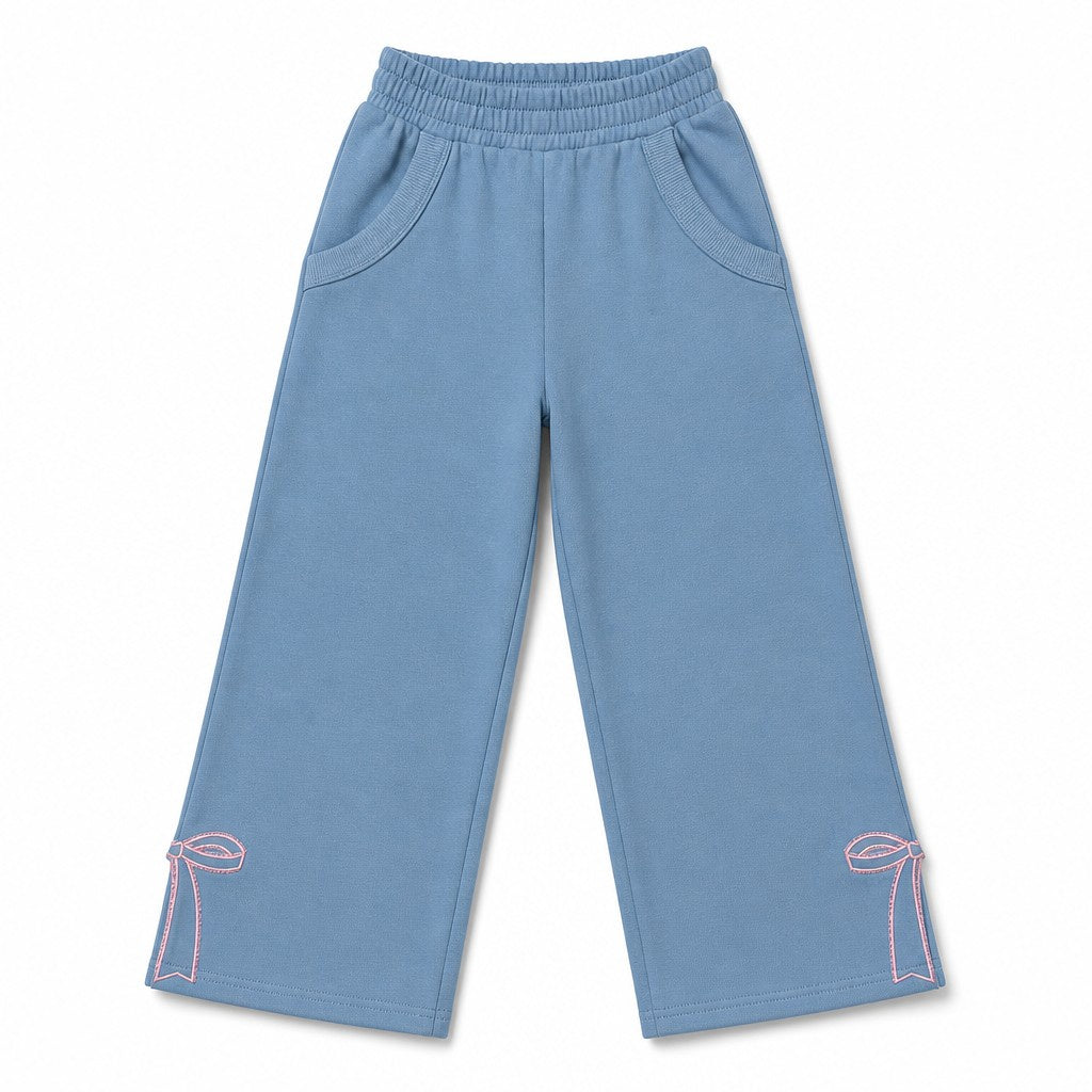 Peach Love Side Slit W/Bow EMBO Detail Pants YIKP200356 Dusty Blue 5307