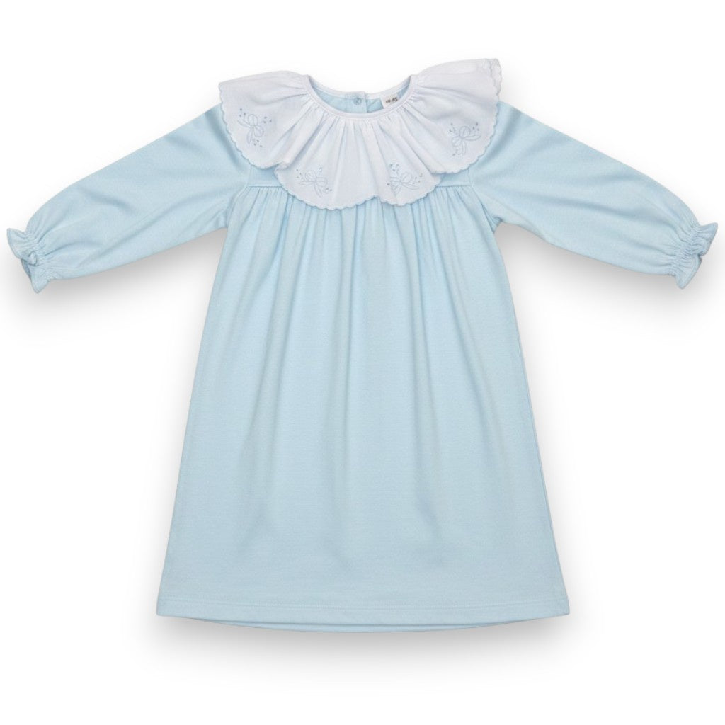 Auraluz Double Knit Dress Blue/White Bow Shadow Emb 6209-BWBOL 5307
